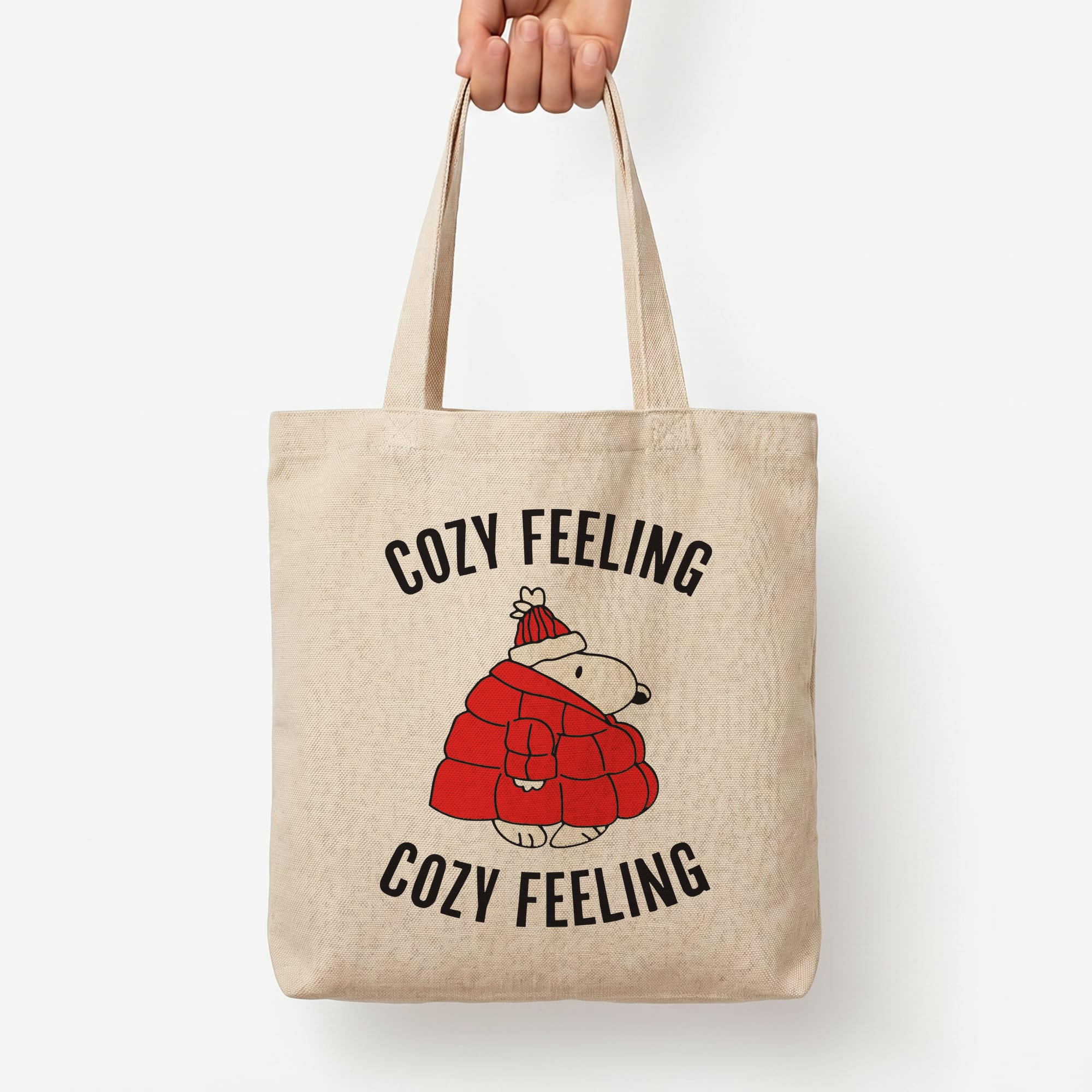 Cozy Feeling Cartoon Beagle Puffer Jacket Tote Bag — Natural / Large