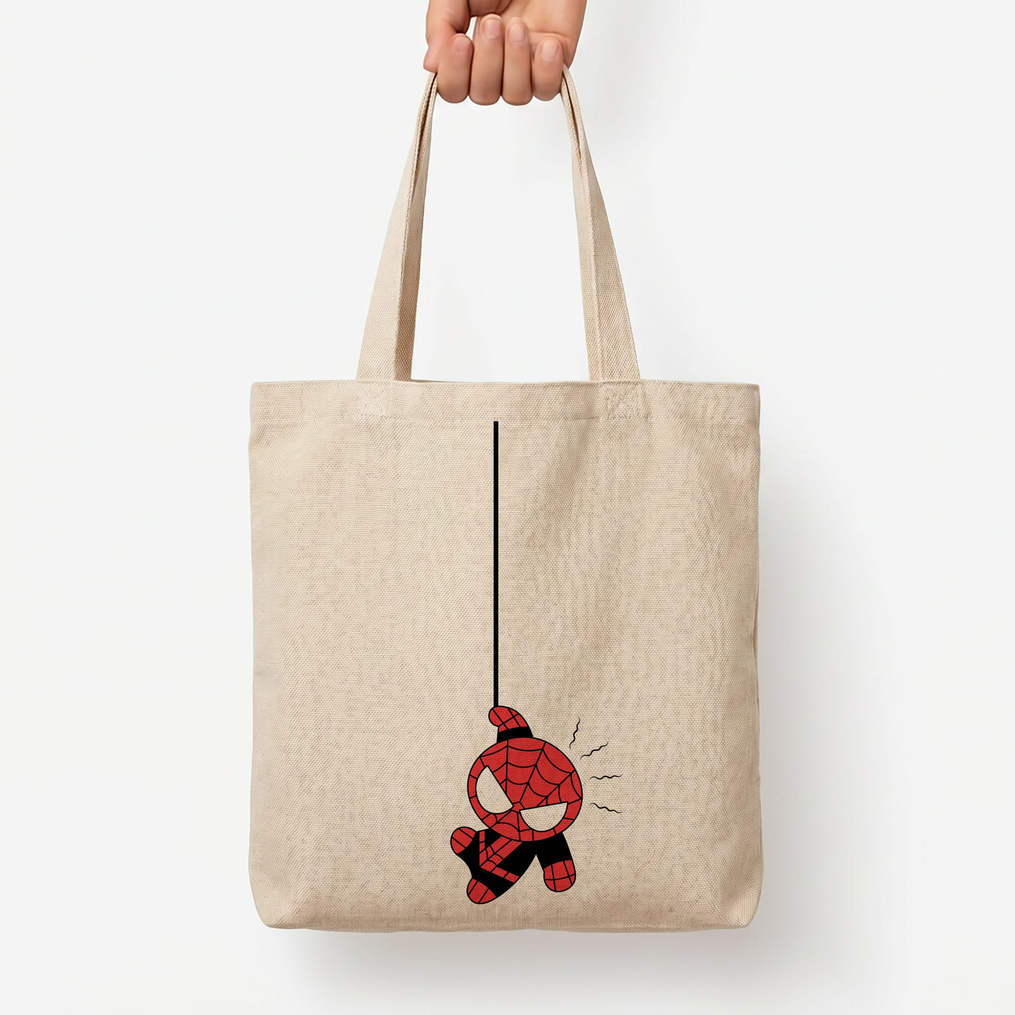 Gray Hanging Spider Hero Tote Bag — Natural / Large