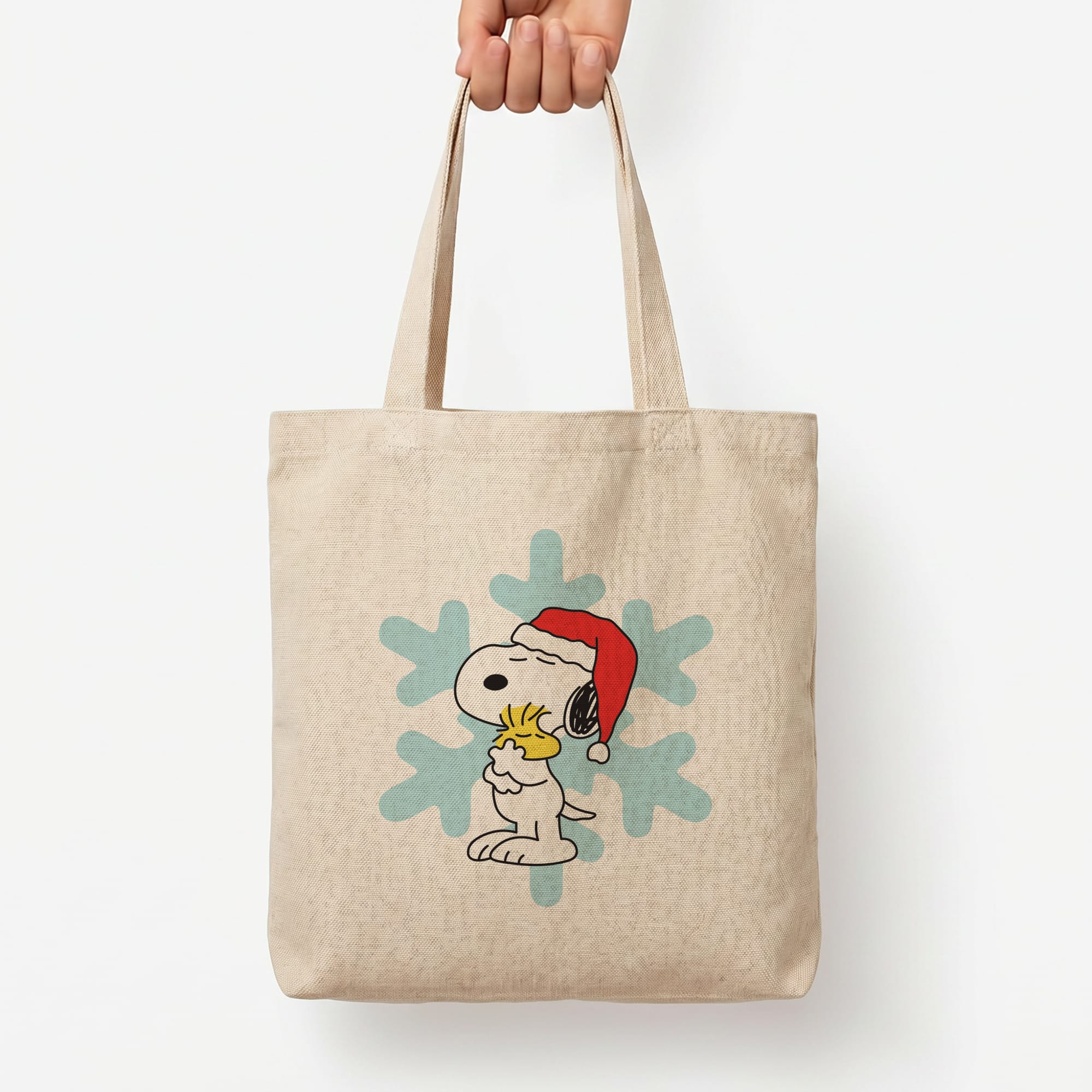 Christmas Cartoon Beagle And Bird Tote Bag — Natural / Large