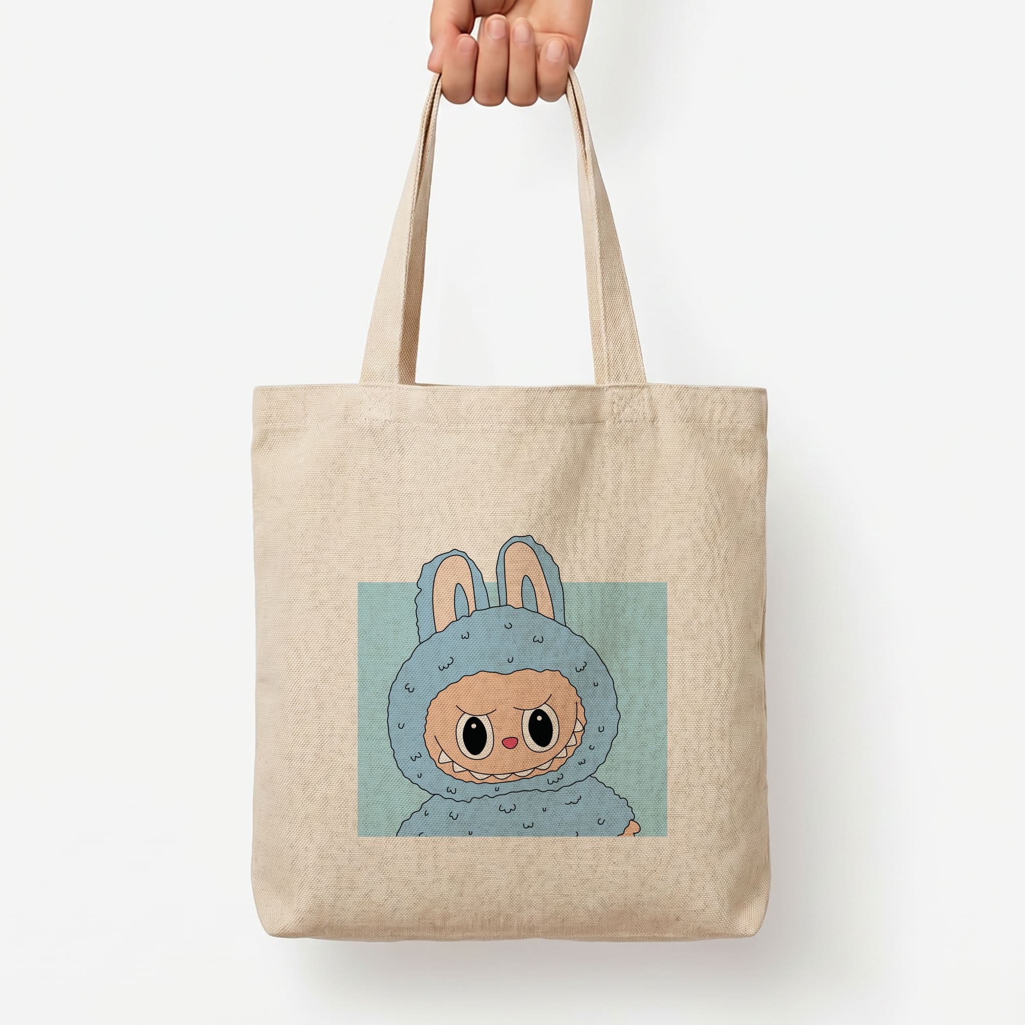 Cute Blue Notebook Monster Tote Bag — Natural / Large