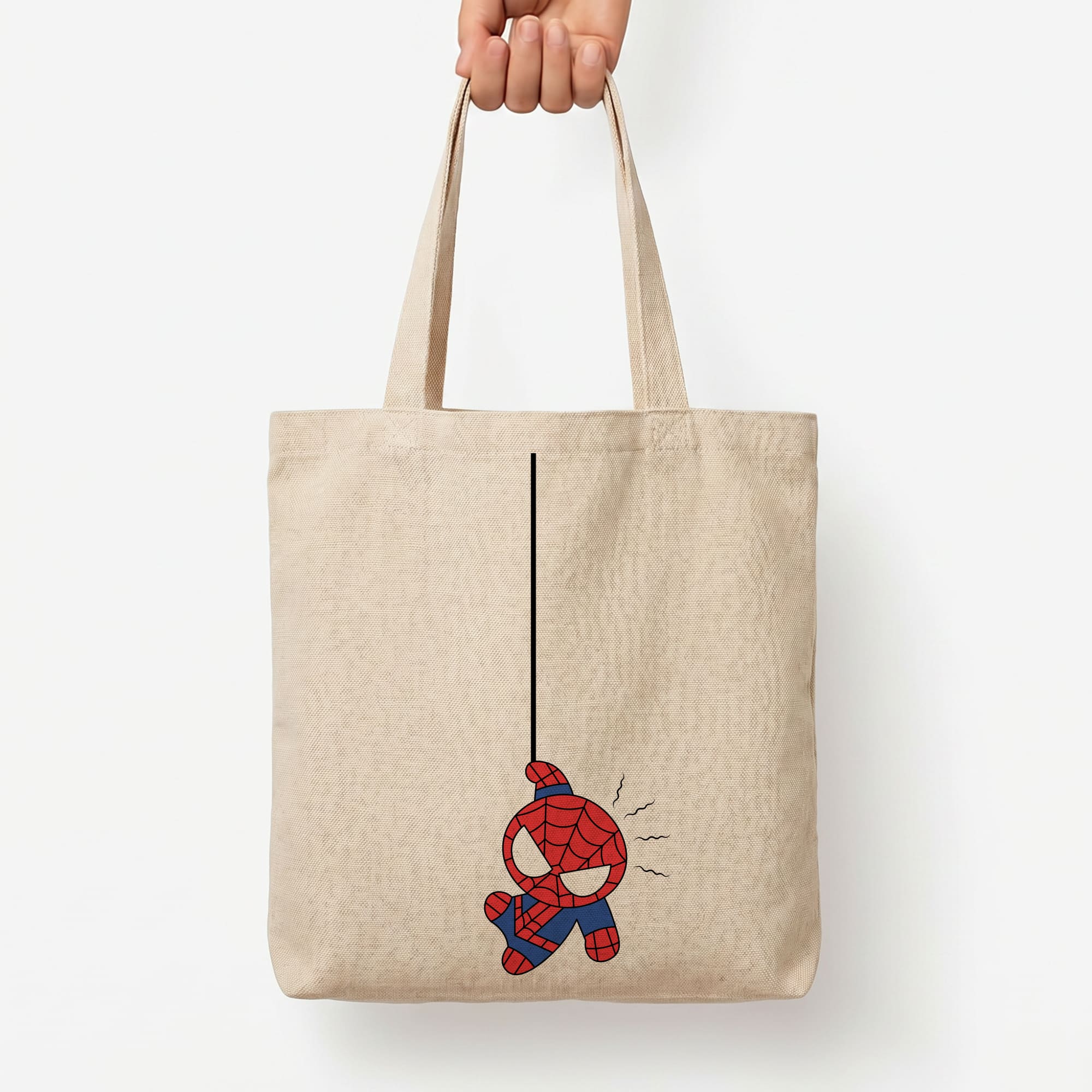 Blue Hanging Spider Hero Tote Bag — Natural / Large