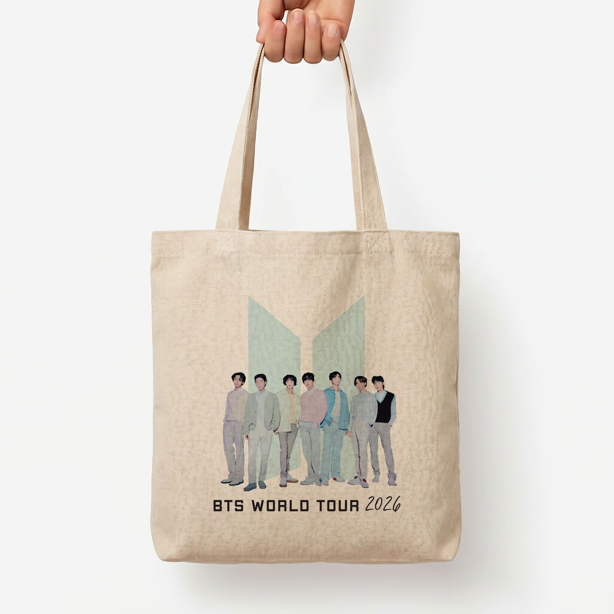 K-Pop Band Tour Pastel Blue Tote Bag — Natural / Large