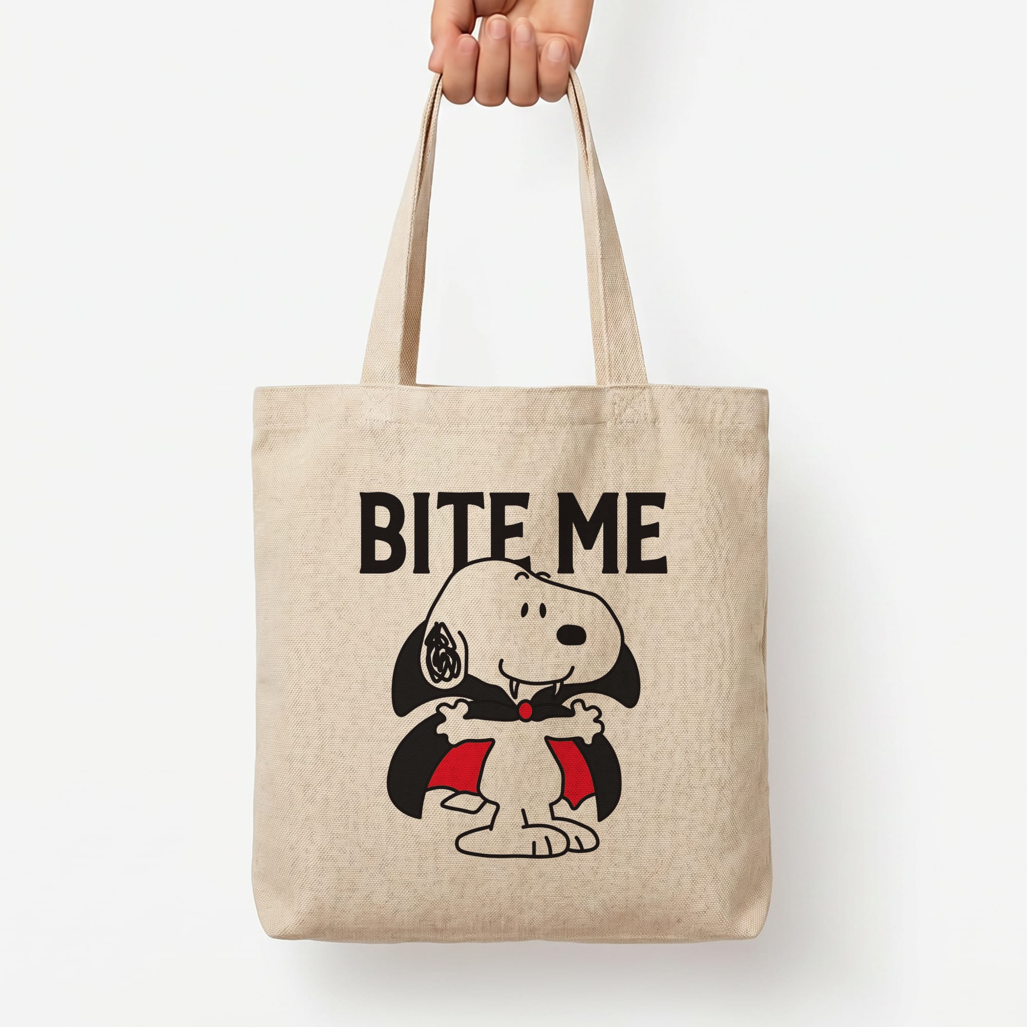 Bite Me Cartoon Beagle Tote Bag — Natural / Large
