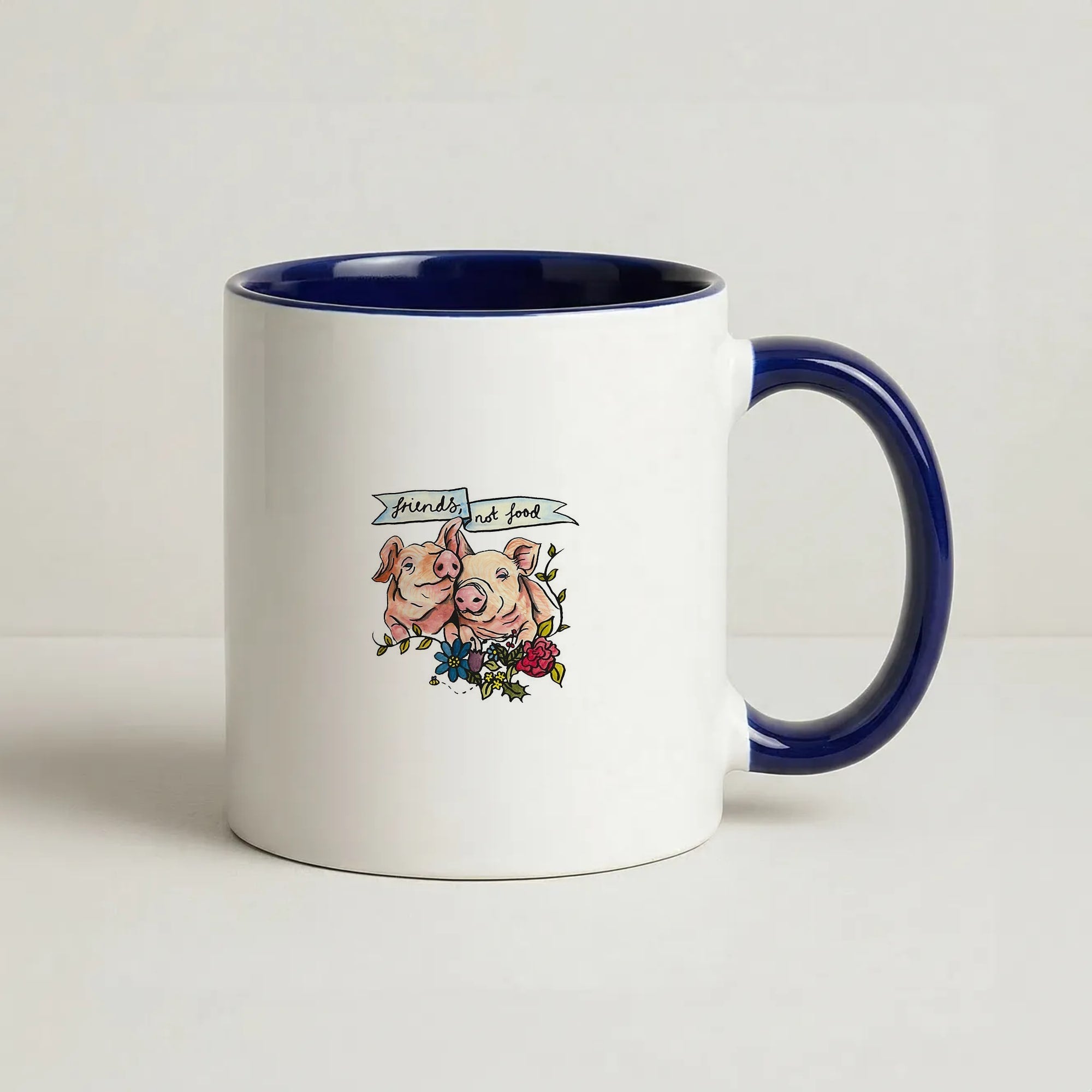 Friends Not Food - Vegan Coffee Navy Blue Mug