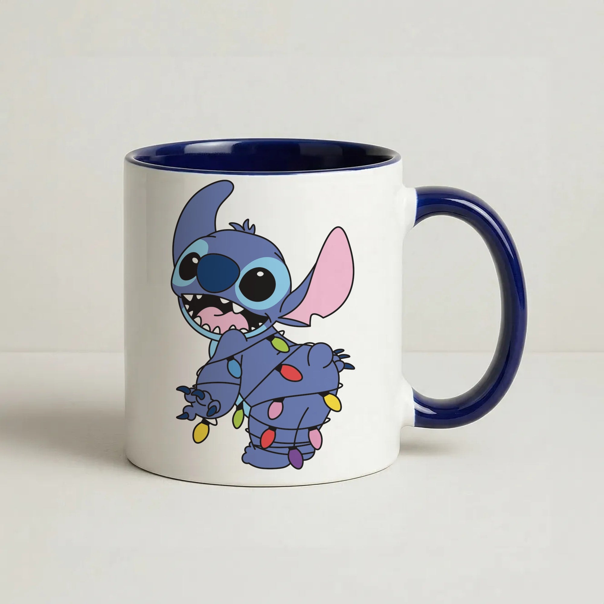 Cute Blue Alien Fairylights Coffee Navy Blue Mug