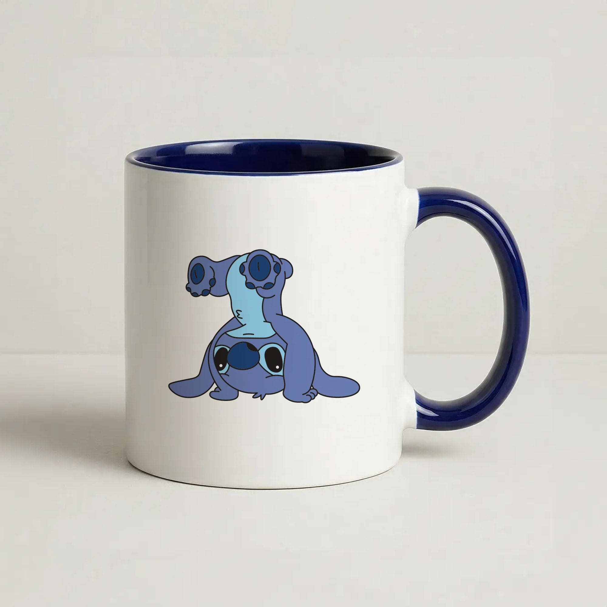 Cute Blue Alien Handstand Coffee Navy Blue Mug