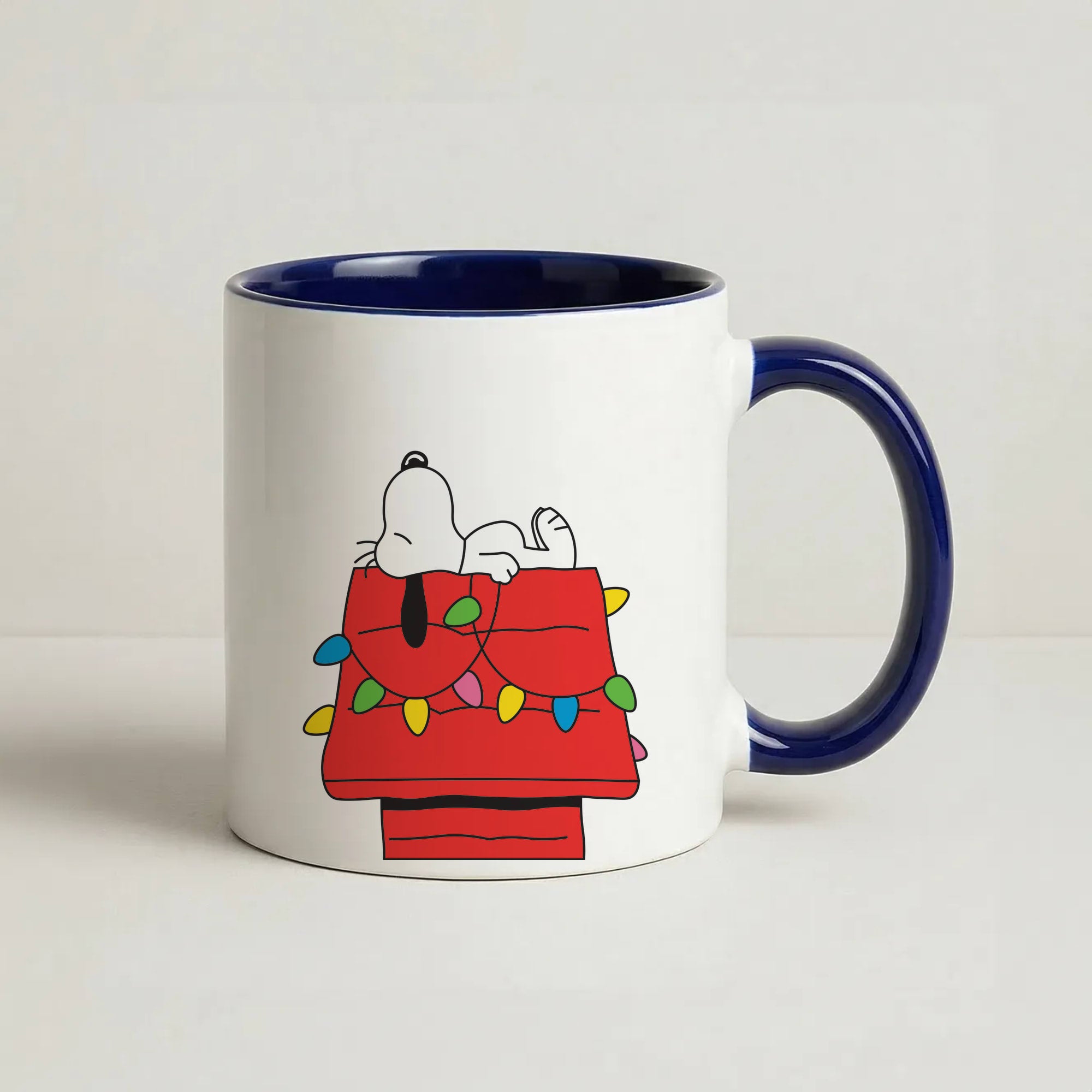 Cartoon Beagle Fairylights Coffee Navy Blue Mug