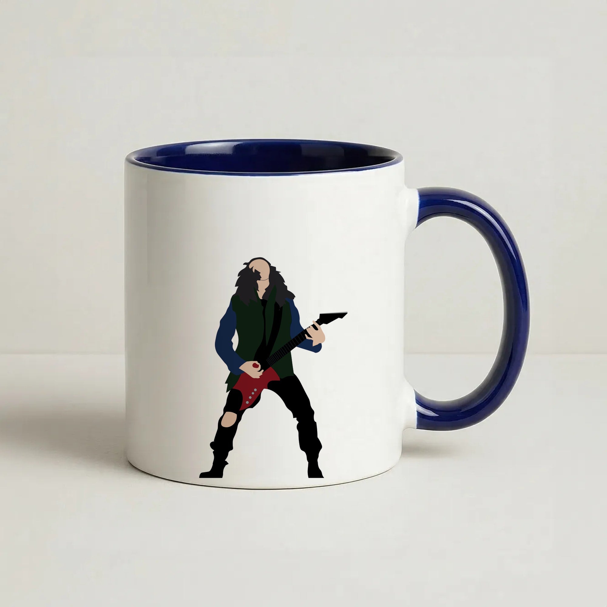 Eddie Munson Playing Guitar Coffee Navy Blue Mug
