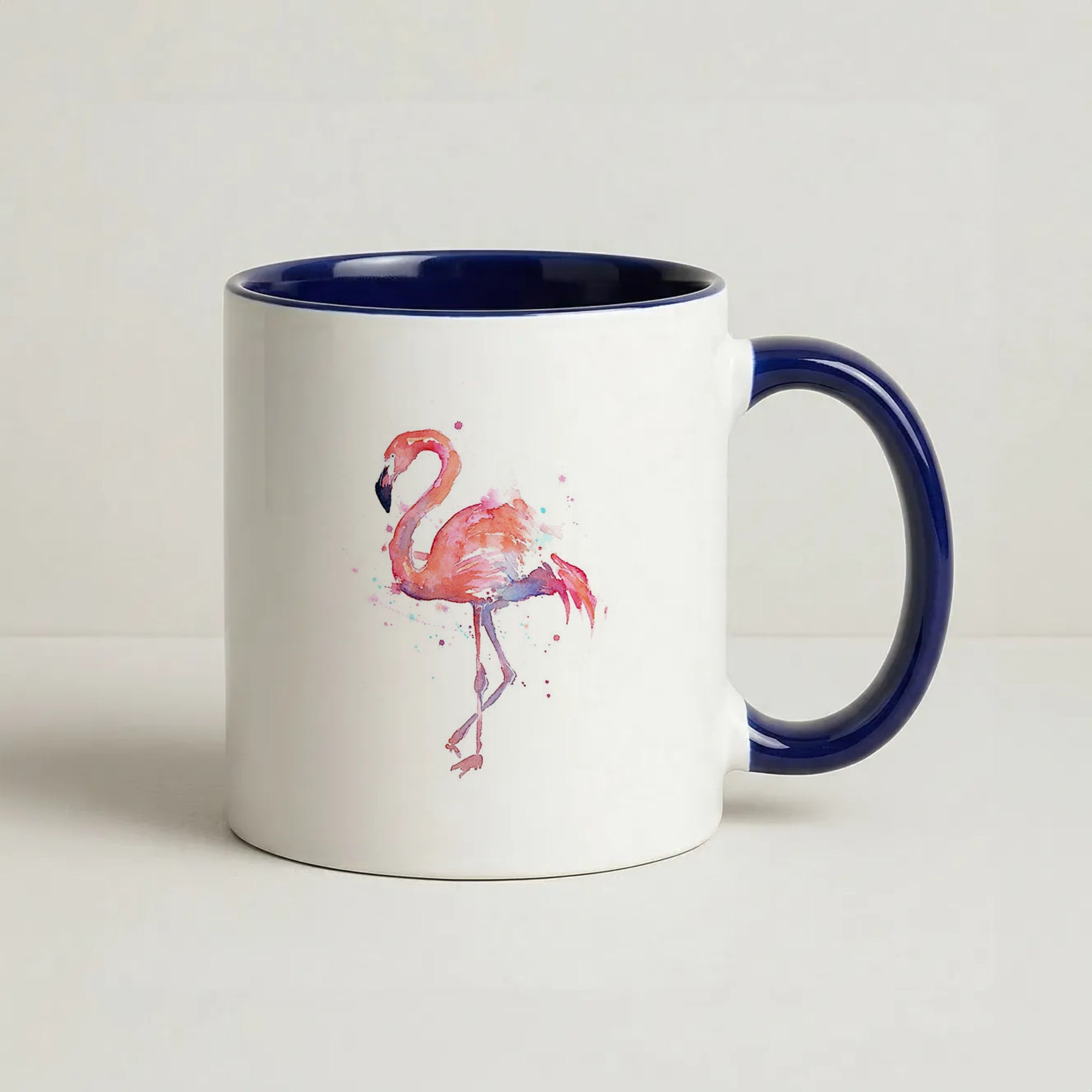 Watercolour Flamingo Painting Coffee Navy Blue Mug