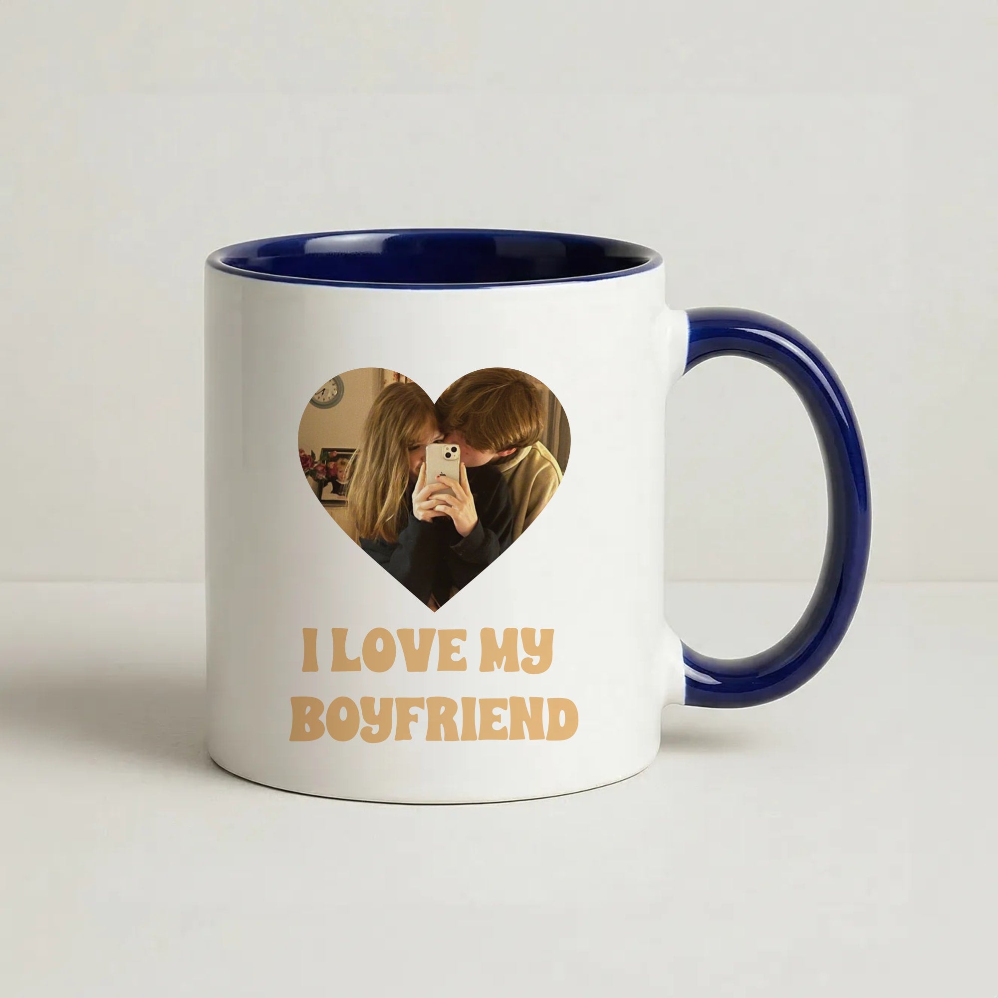 I Love My Boyfriend - Personalised Couples Coffee Navy Blue Mug
