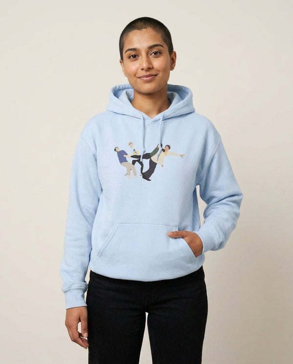 Tug Of War Hoodie — Blue Front, worn