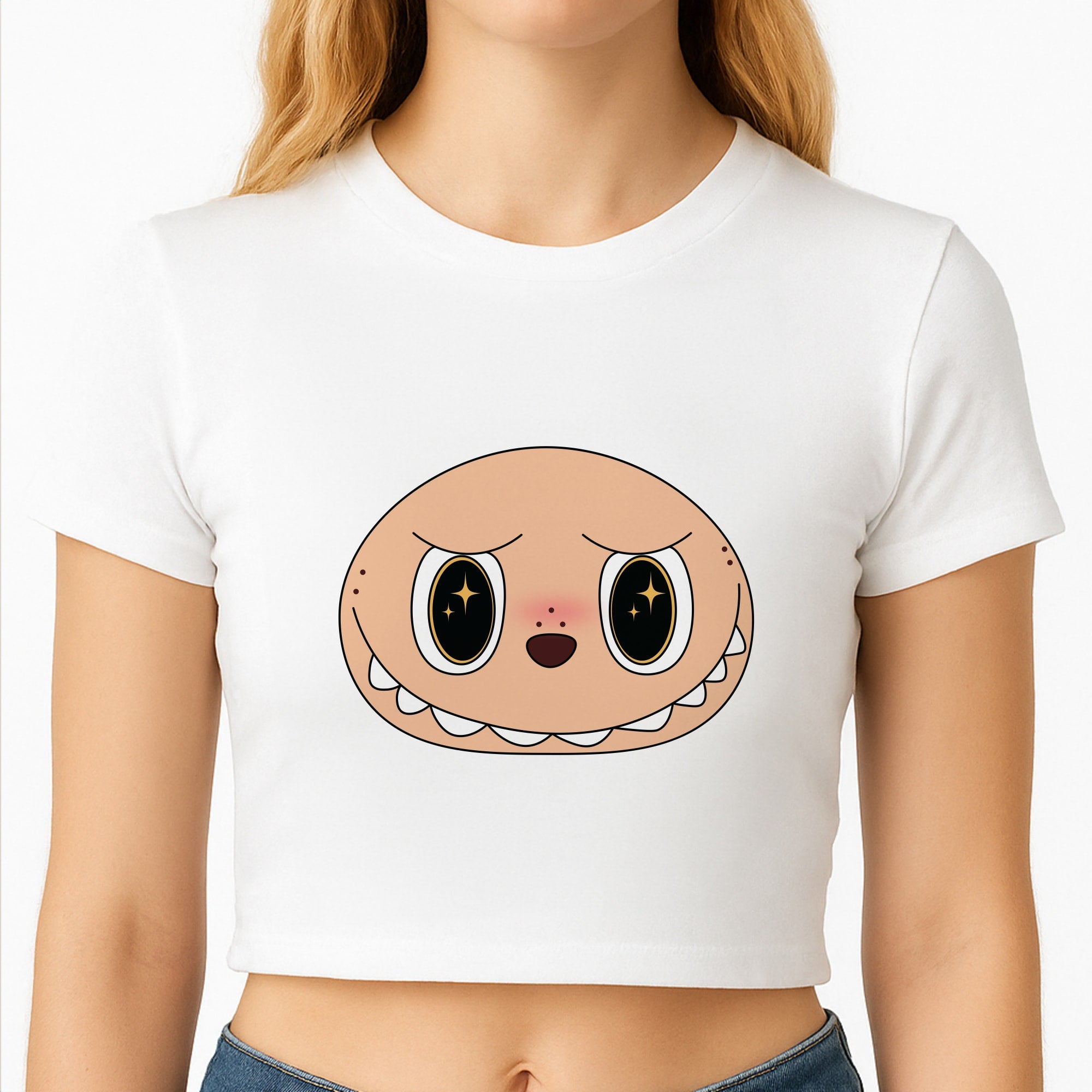 Cute Brown Monster Face Crop Top