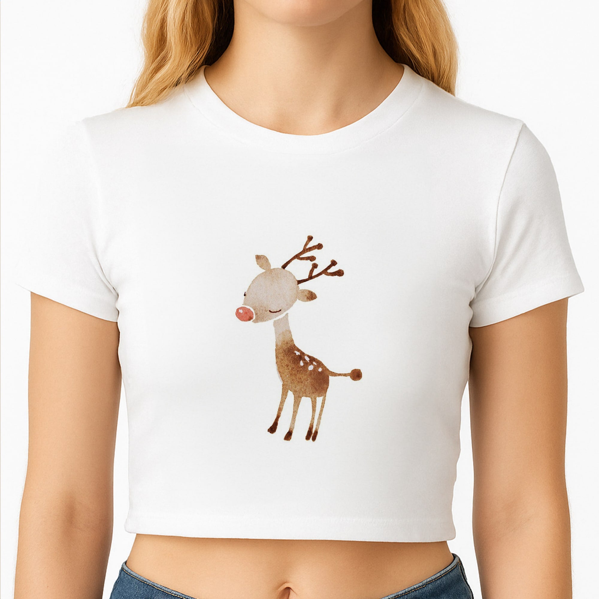 Watercolour Rudolph The Reindeer Crop Top