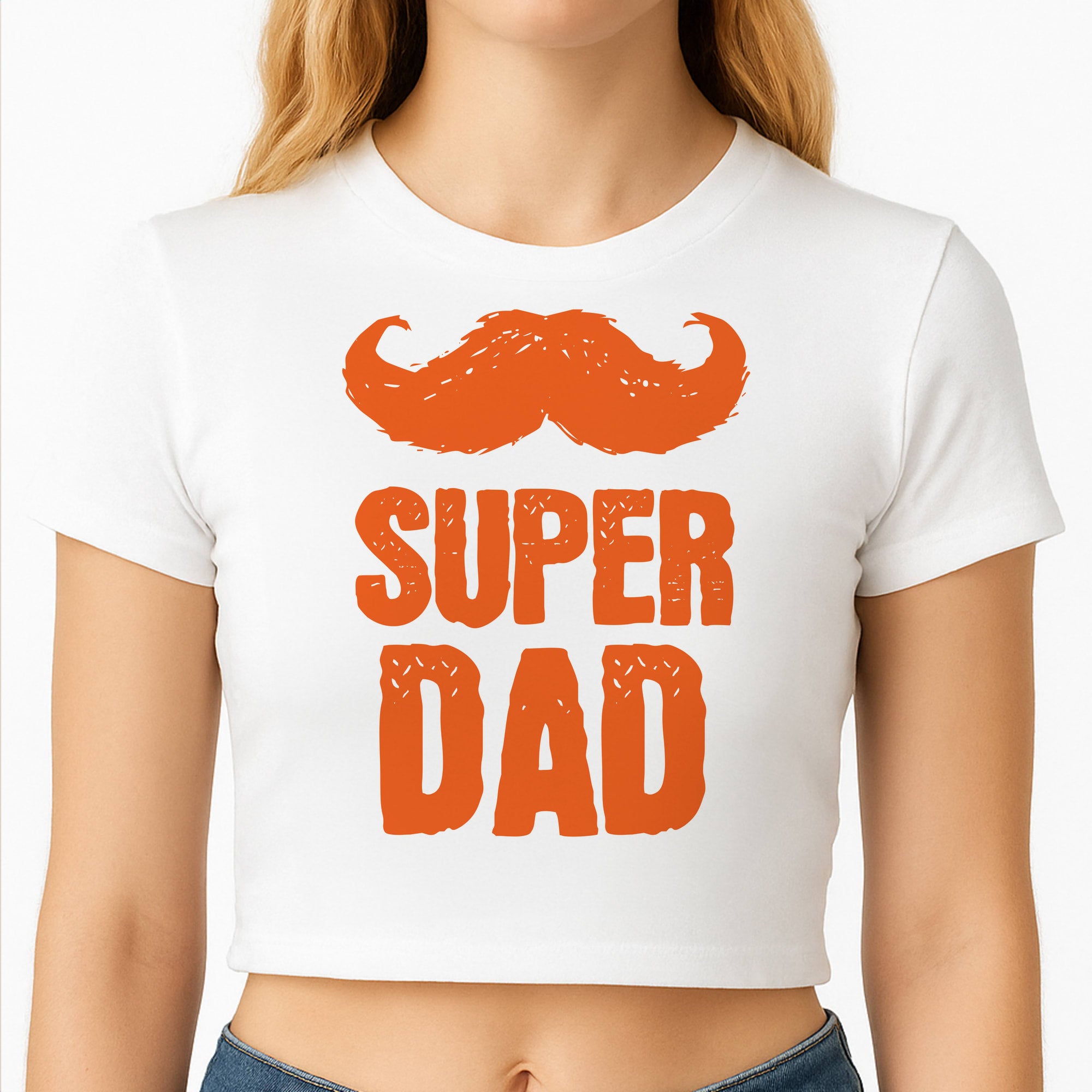 Moustache Super Dad Orange Crop Top