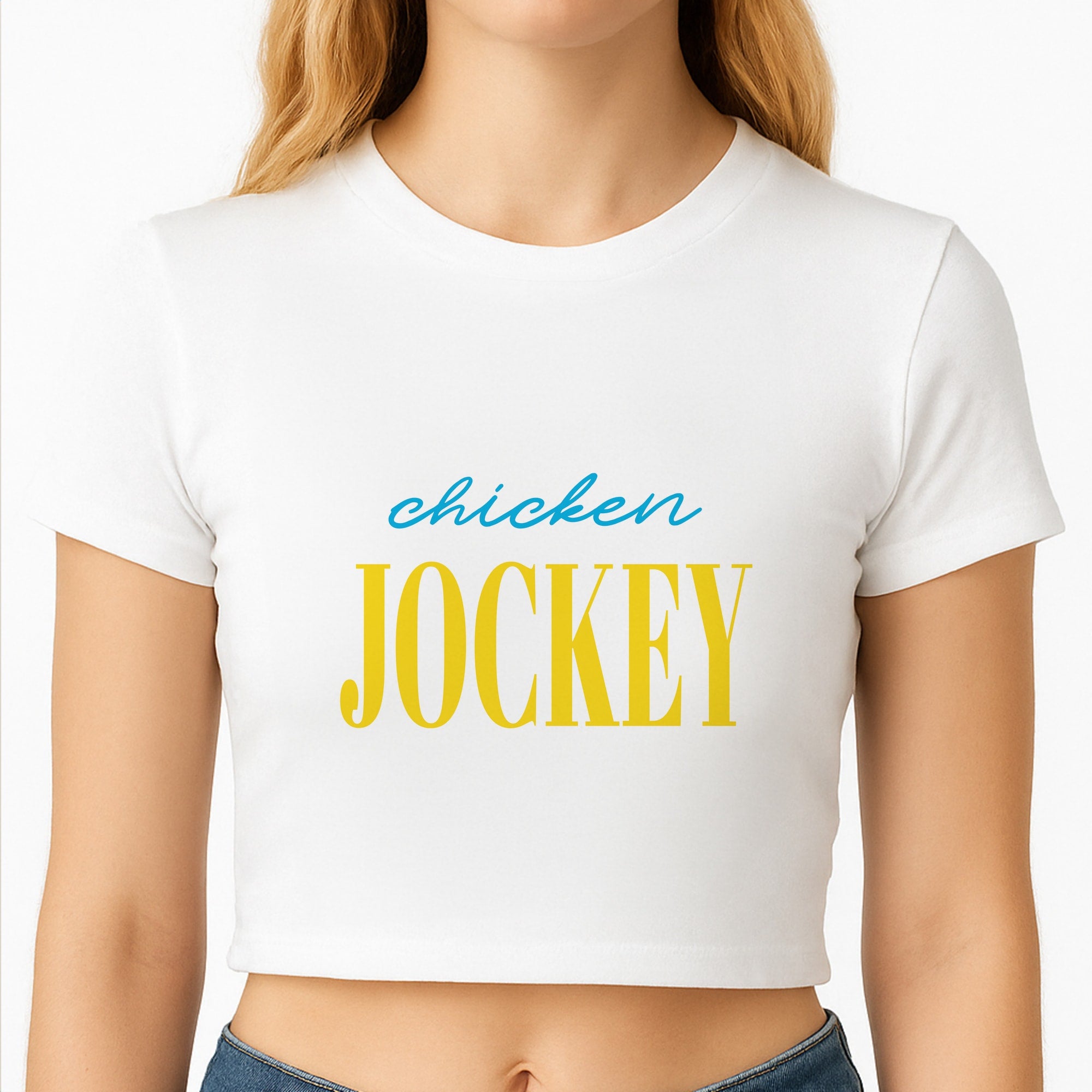 Chicken Jockey Blue Crop Top