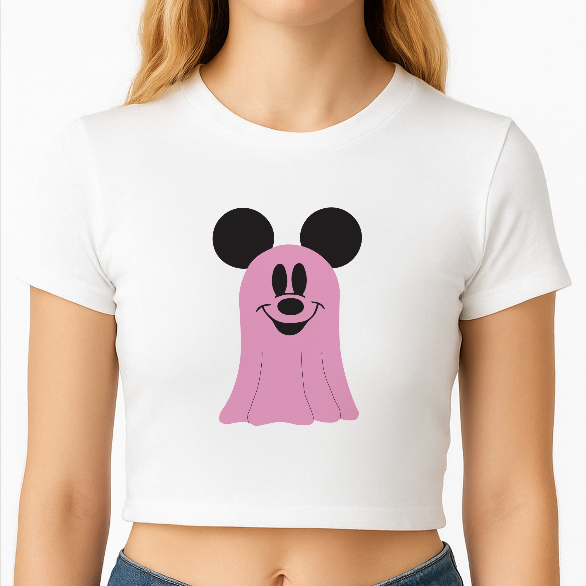 Mouse Ghost Pattern Halloween Crop Top