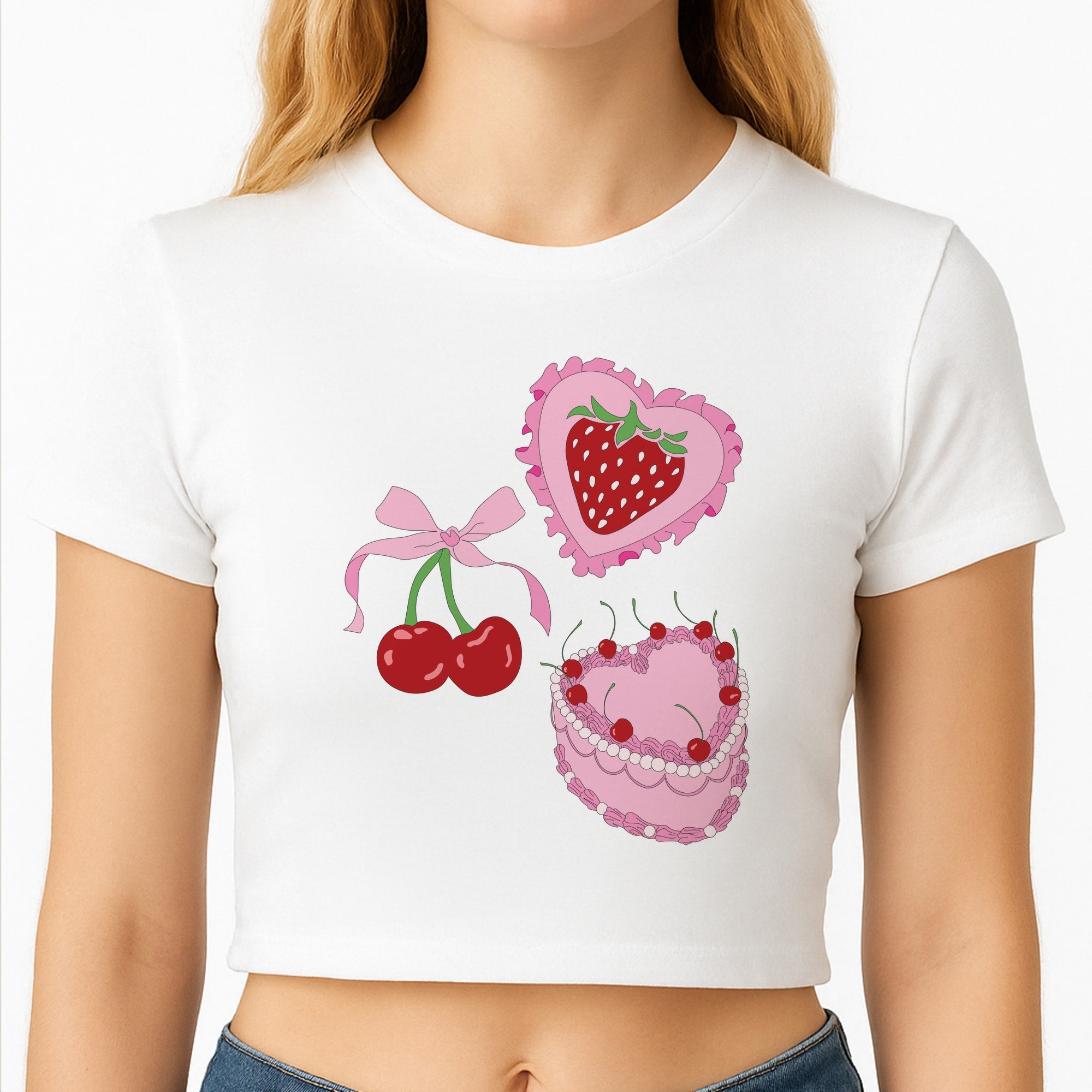 Cherries, Strawberries And Cake - Valentine's Day Crop Top