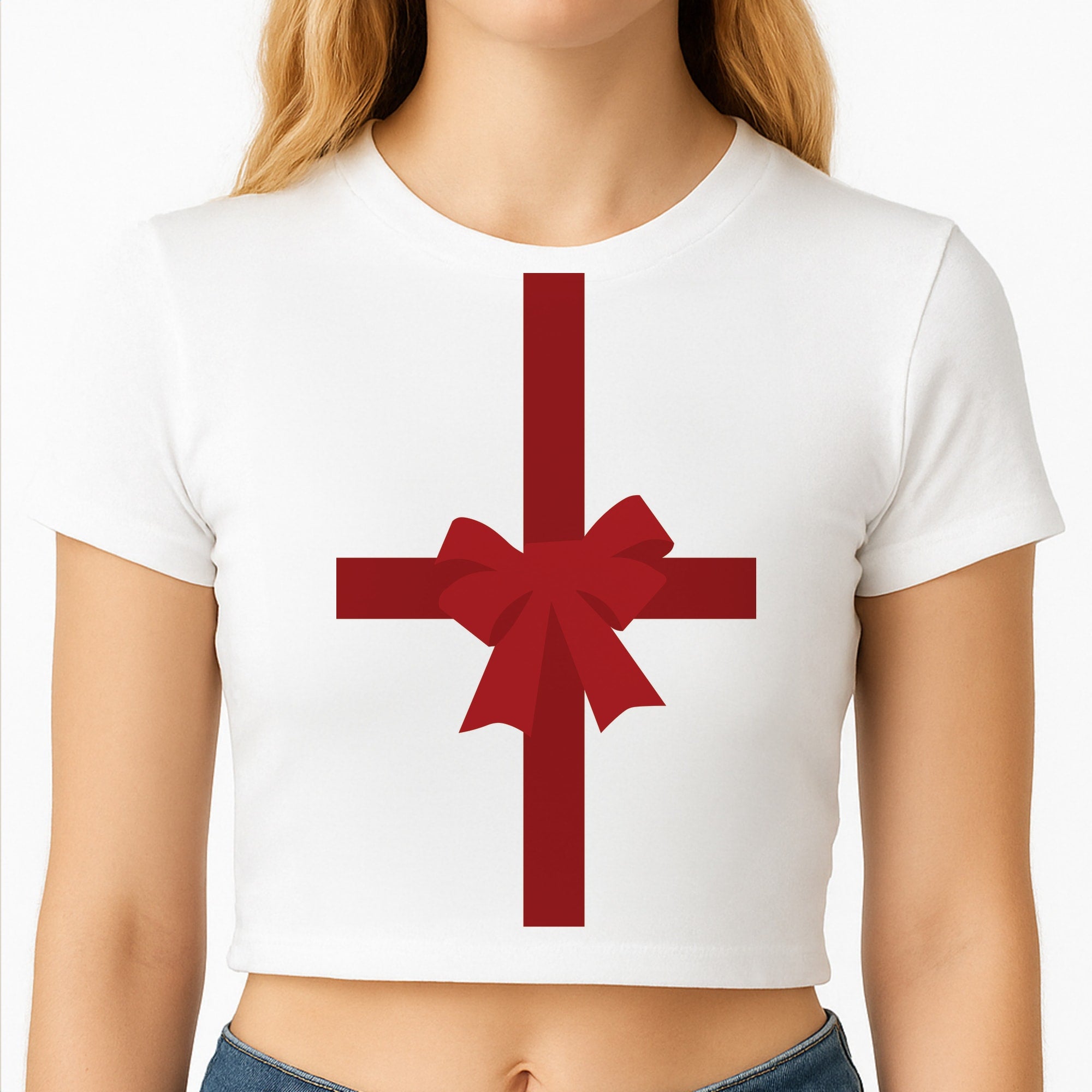 Xmas Bow - Christmas Patterns Crop Top
