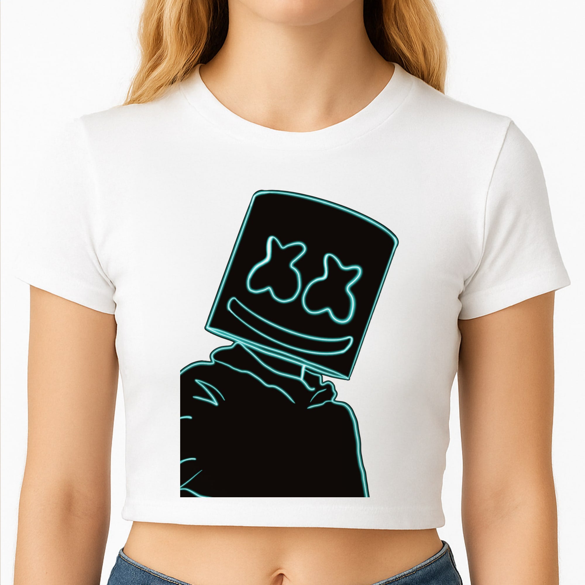 Black White Helmet DJ Neon Crop Top