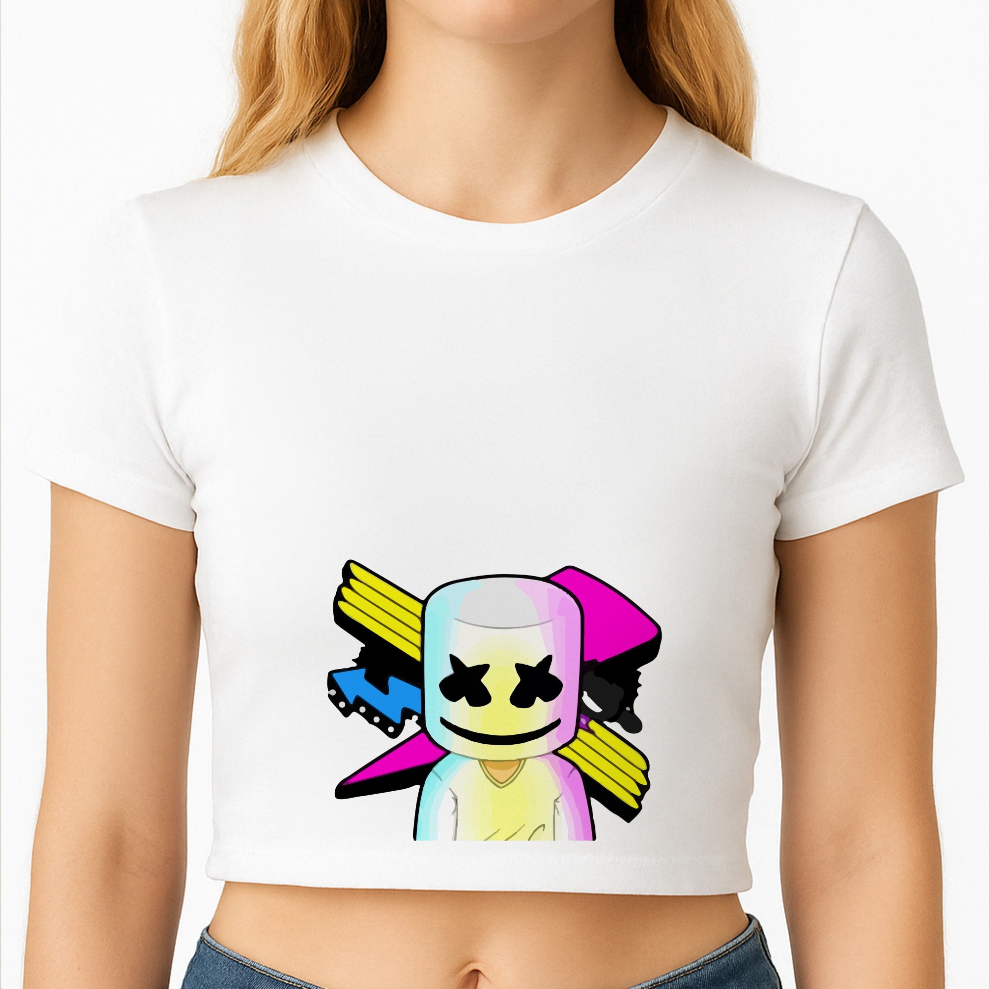 Neon Logo White Helmet DJ Crop Top