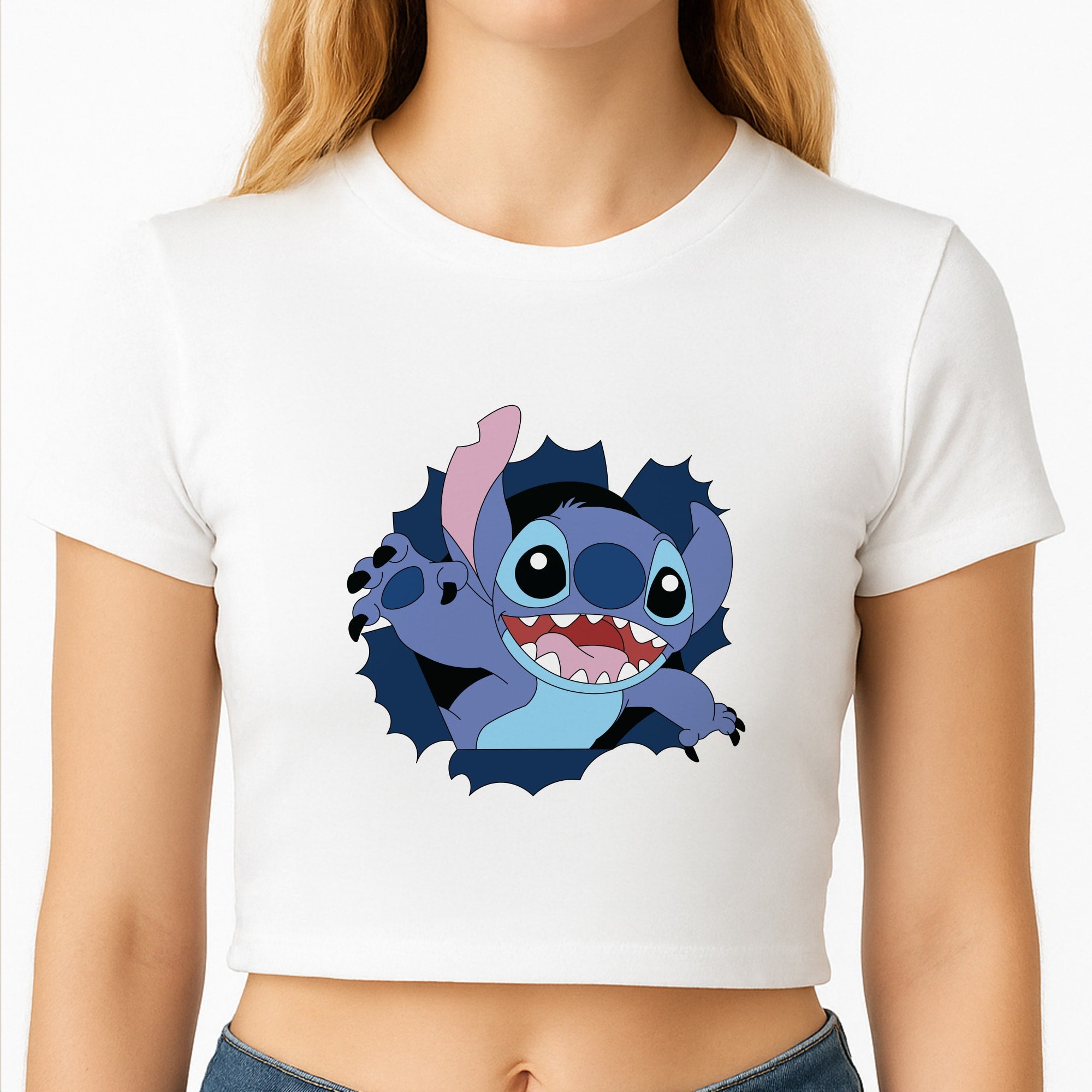 Torn Blue Alien Crop Top