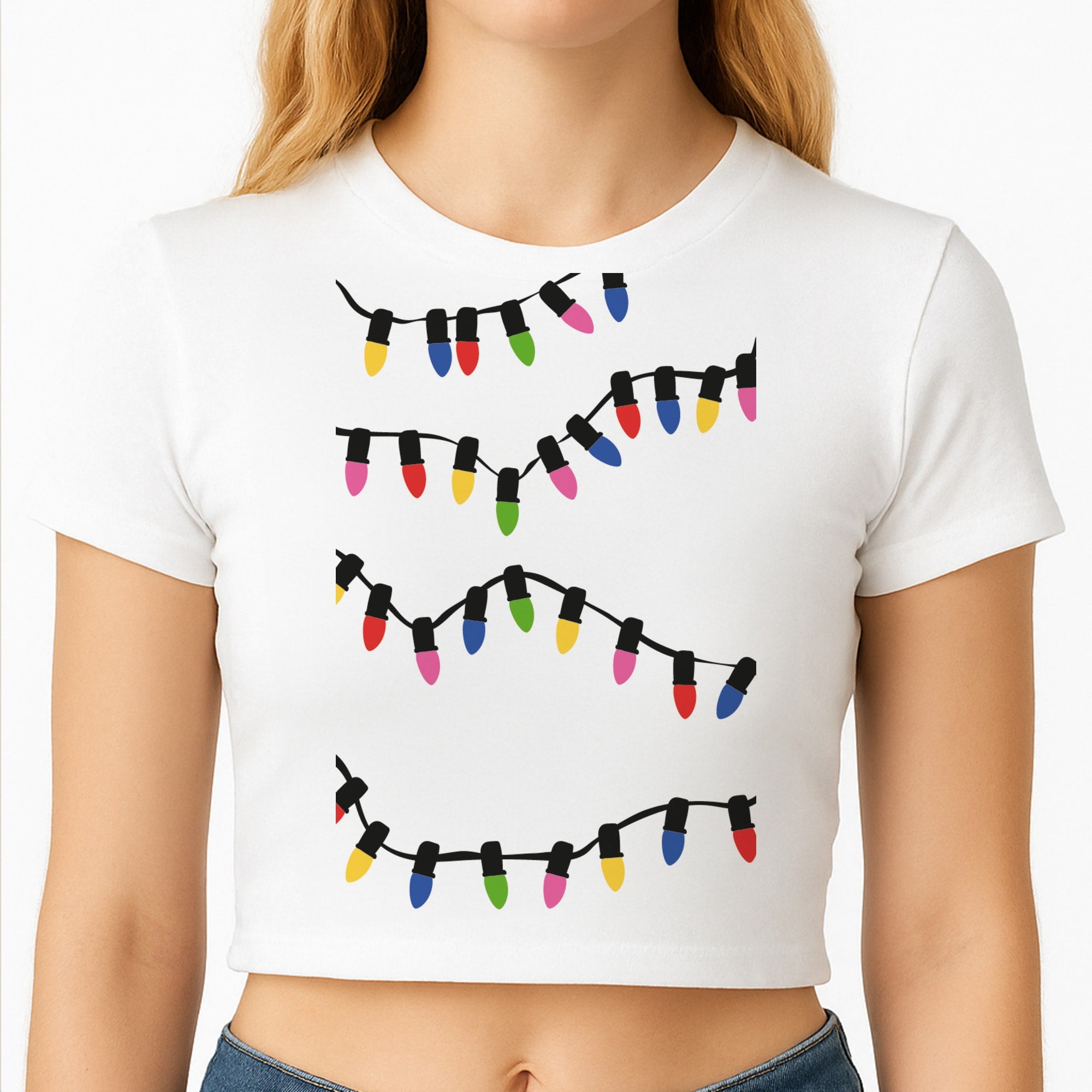 Pink Lights - Christmas Patterns Crop Top