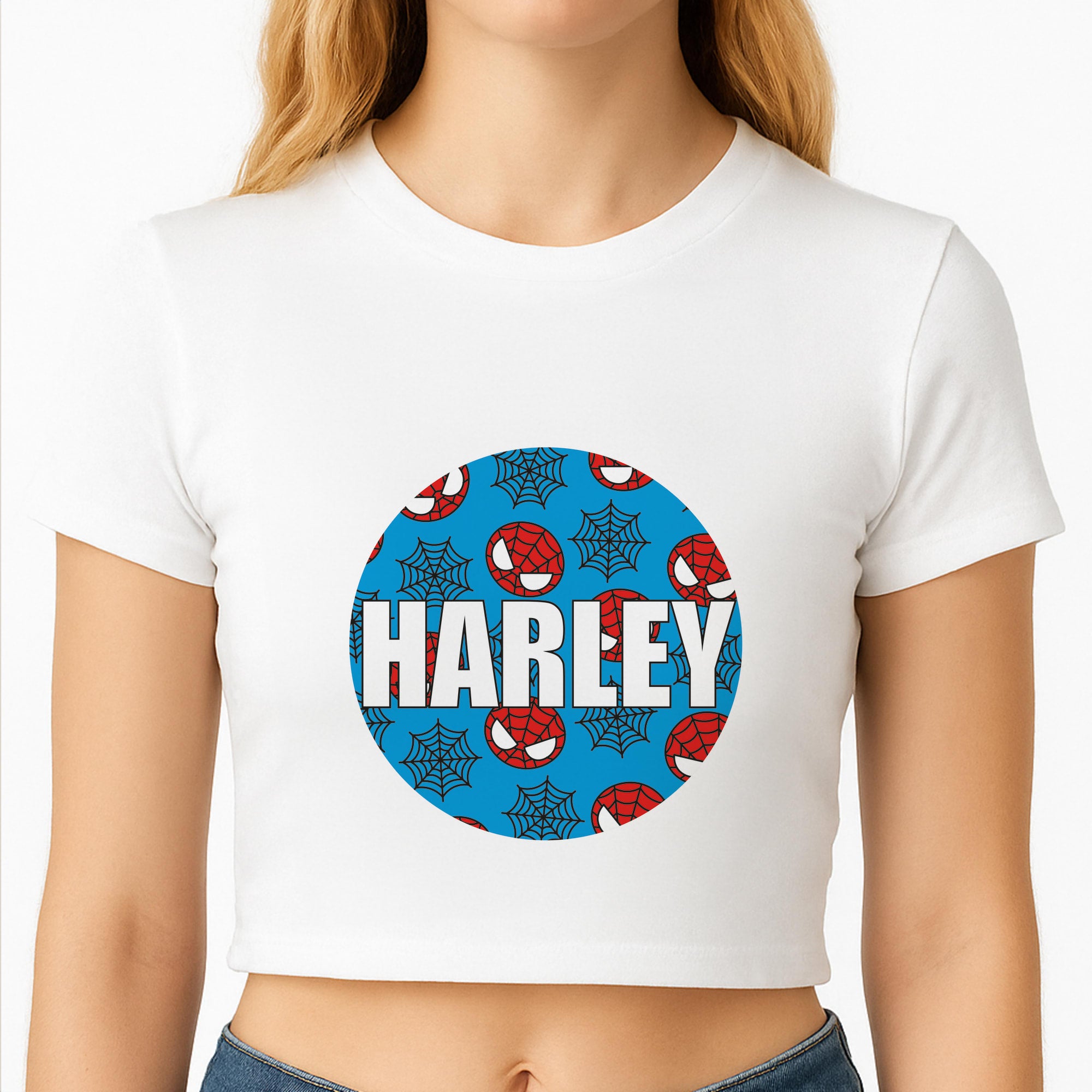 Spiderman And Webs - Personalised Superhero Comic Crop Top