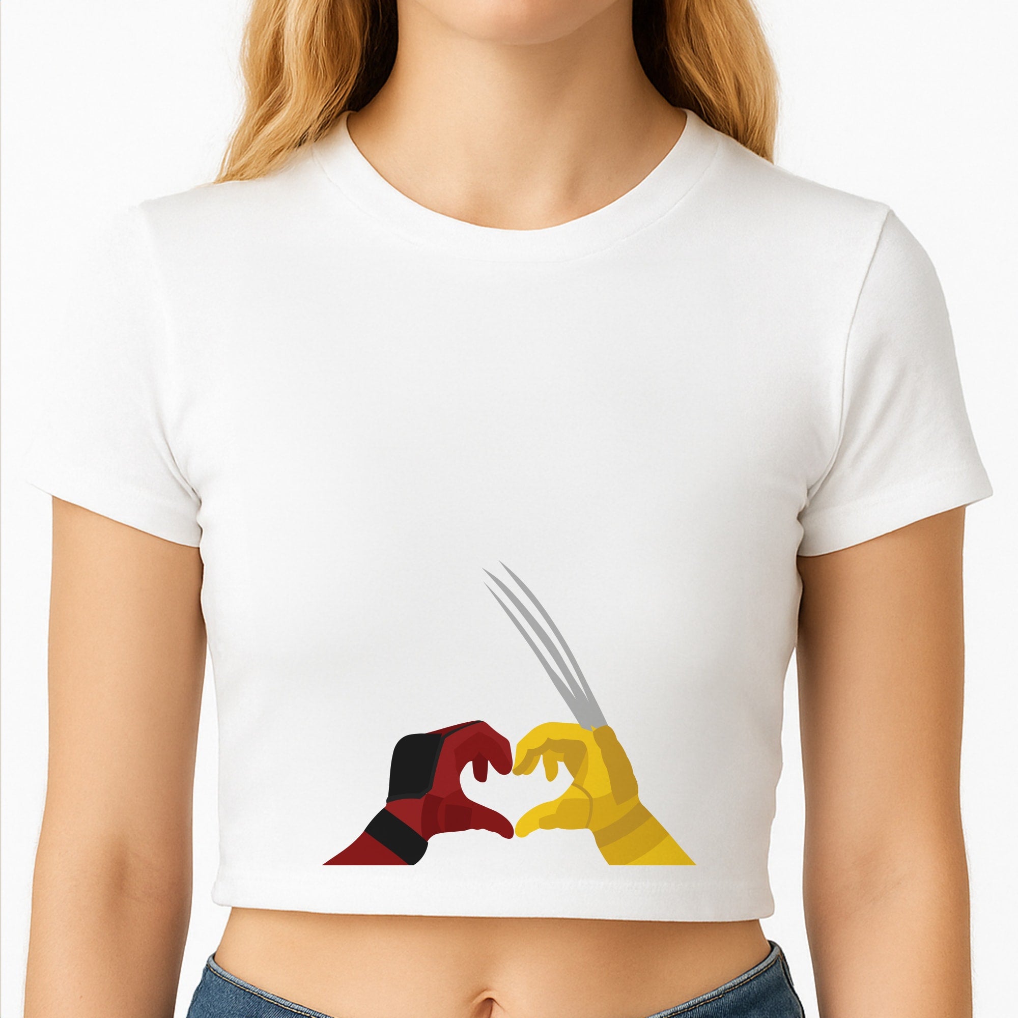 Red And Yellow Heroes Love Heart Crop Top