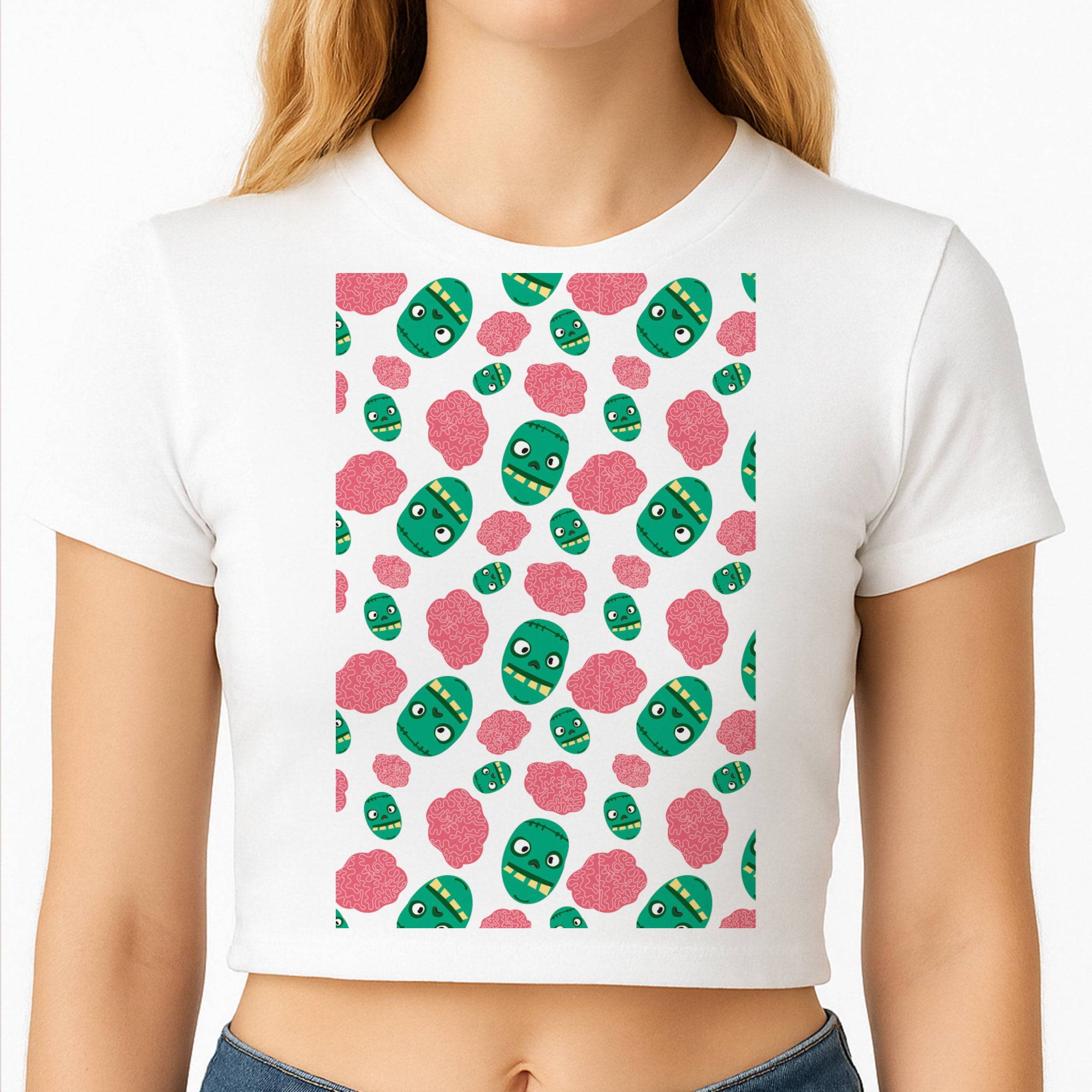 Frankenstein And Brains - Halloween Crop Top