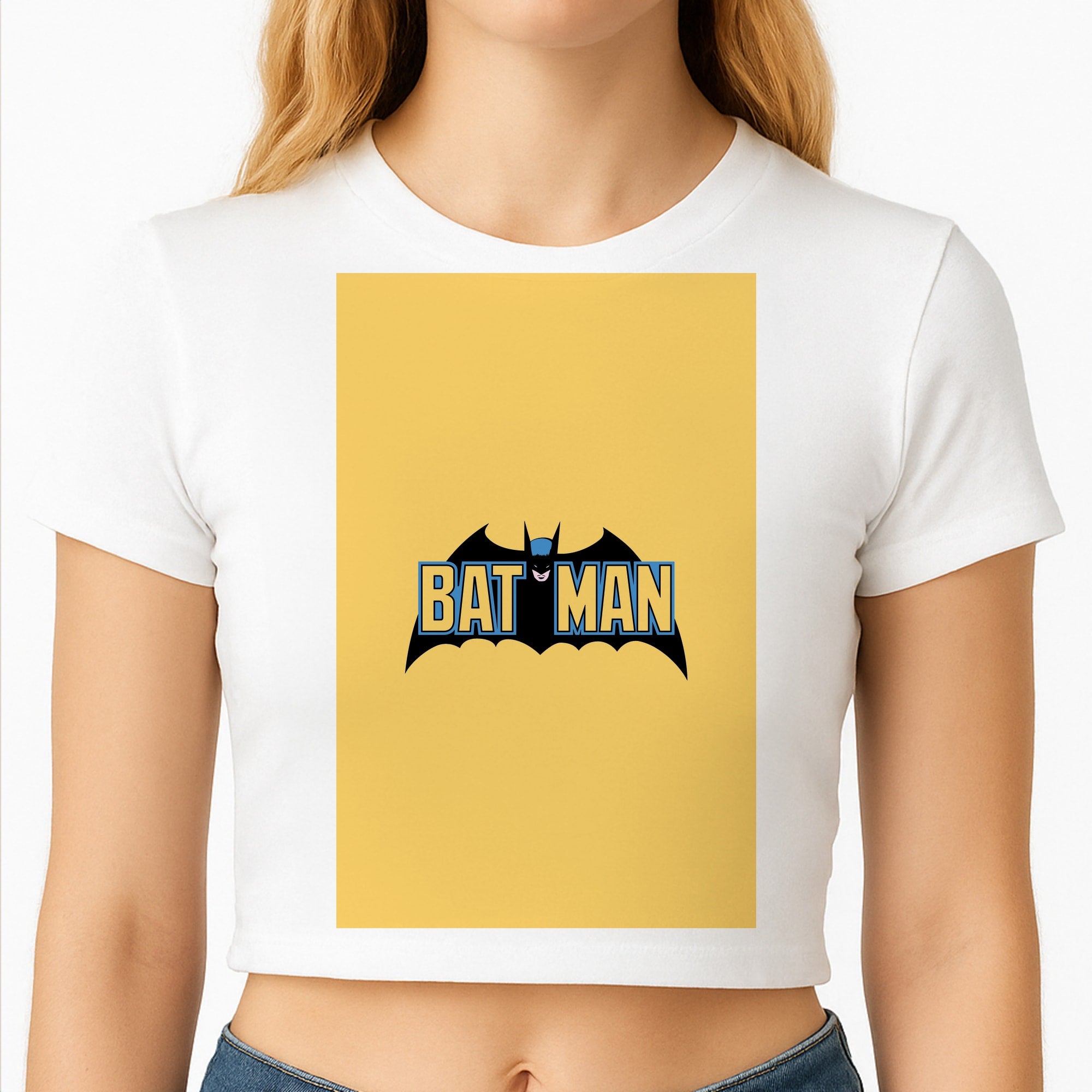 Yellow Bat Superhero Logo Crop Top