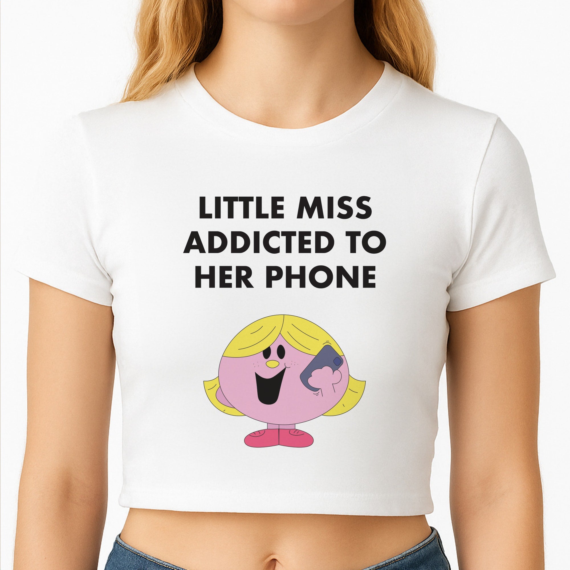 Little Miss Addicted To Her Phone - Aesthetic Quote Crop Top