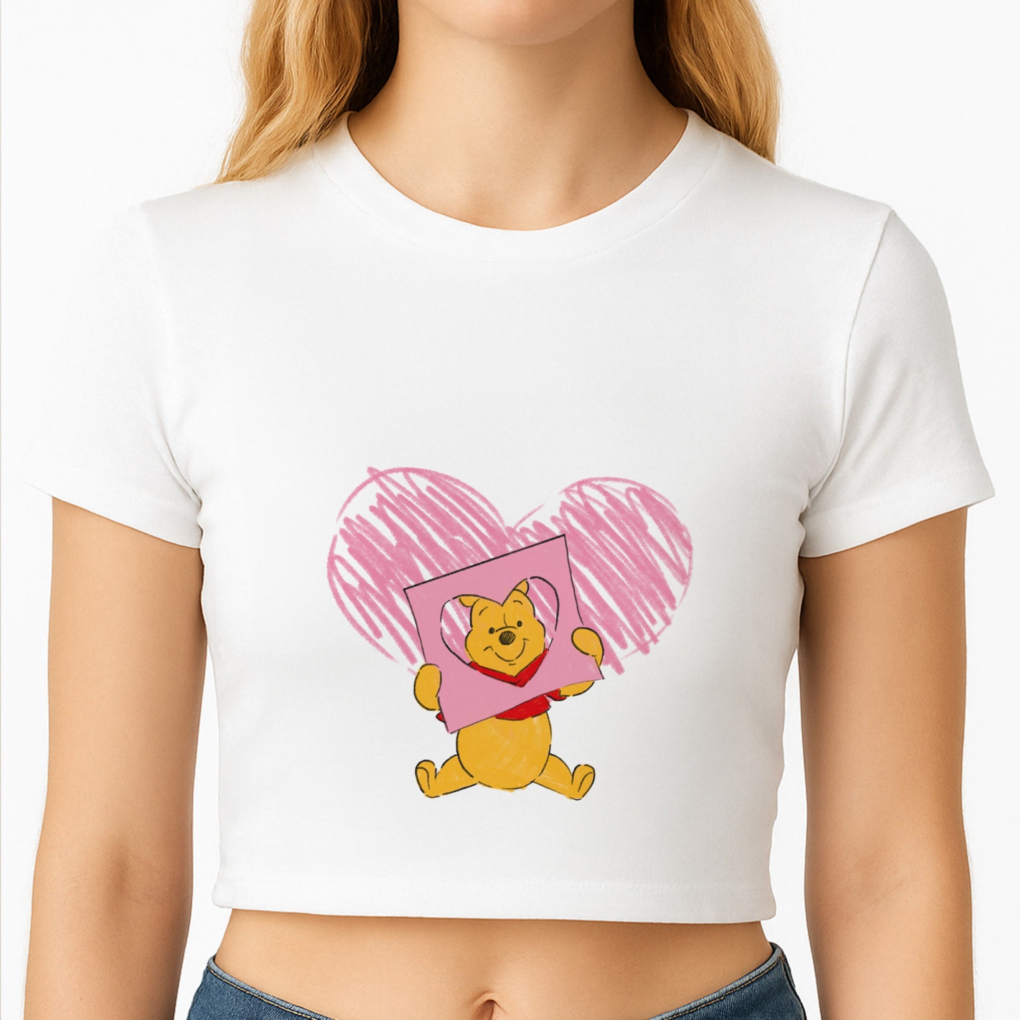 Pooh Heart Drawing Valentine's Crop Top