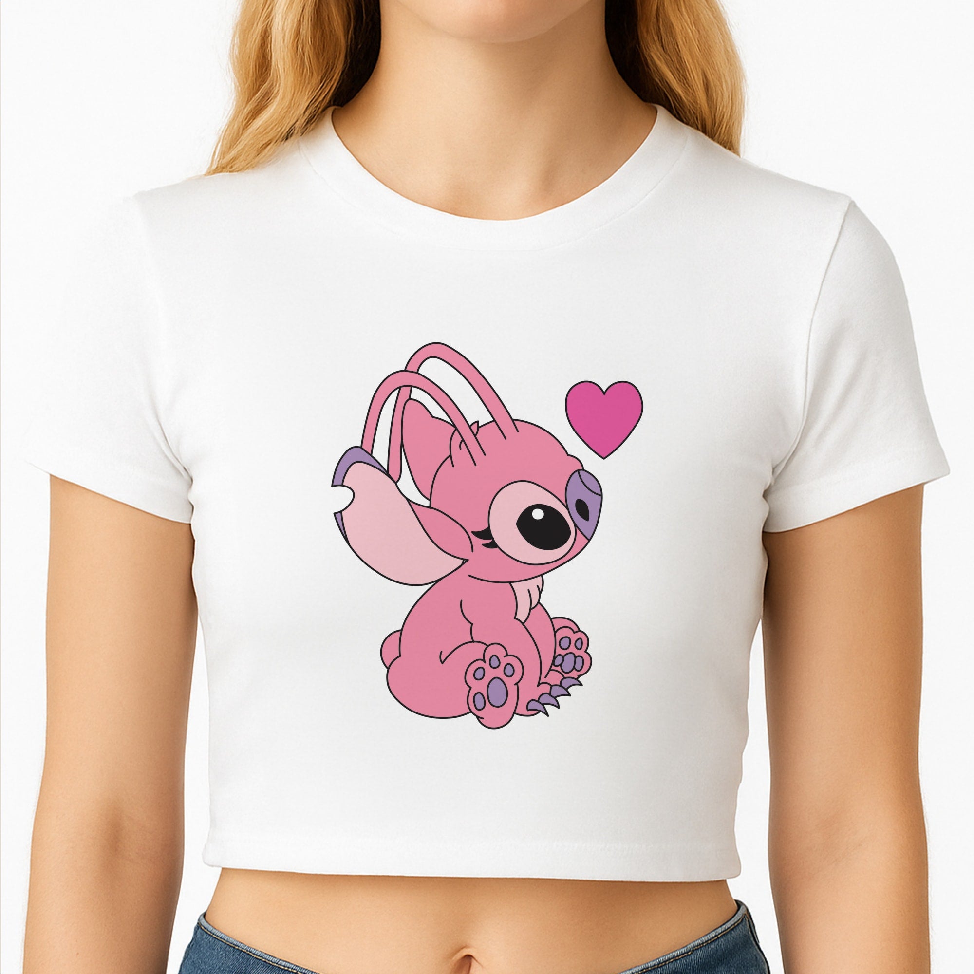 Love Heart Pattern - Pink Alien Crop Top