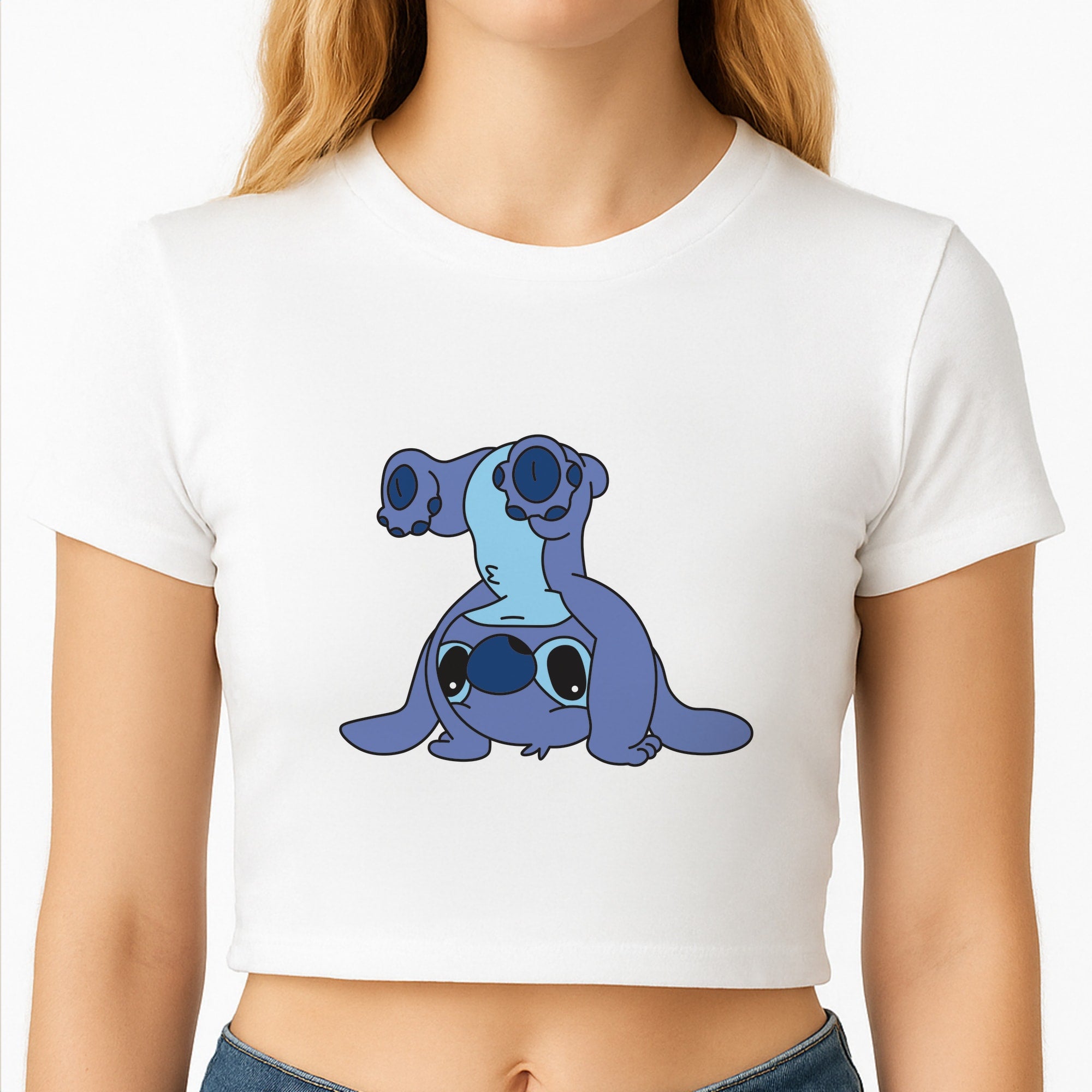 Cute Blue Alien Handstand Crop Top