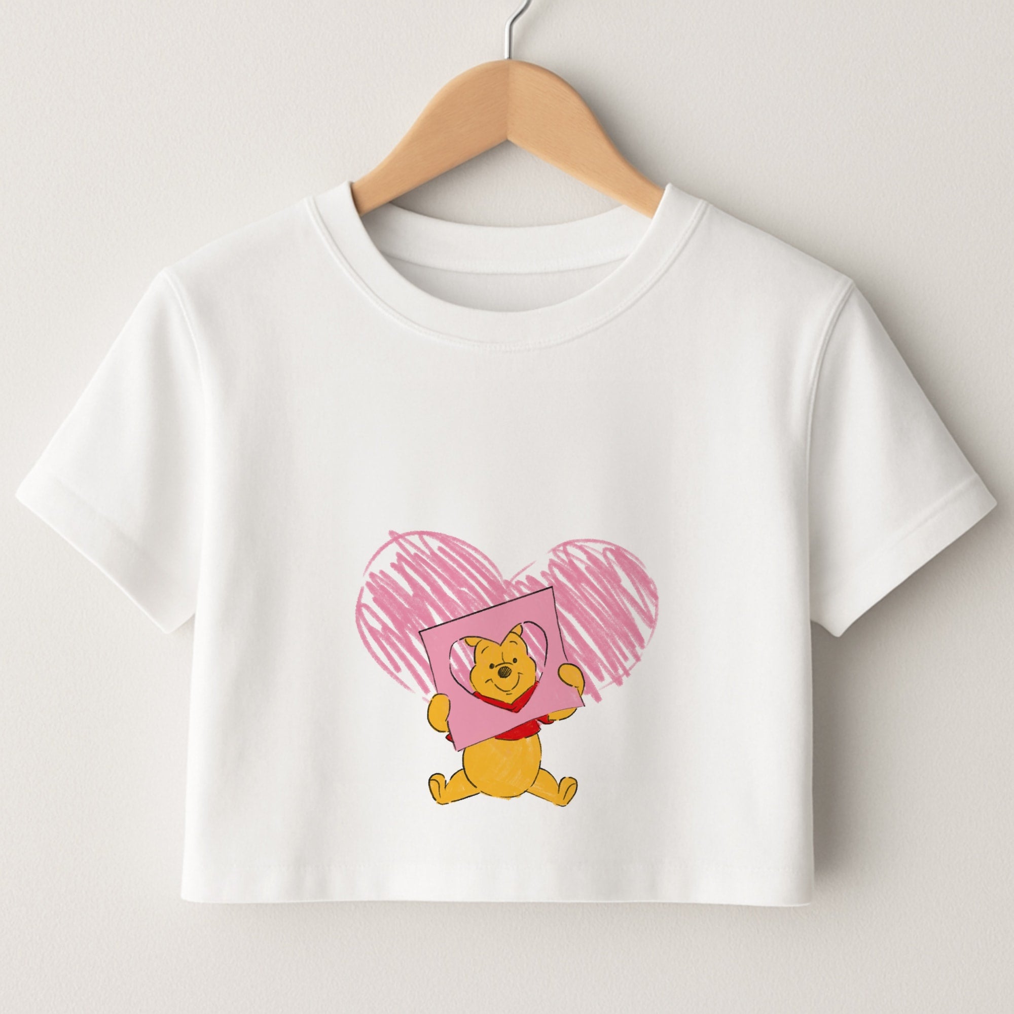 Pooh Heart Drawing Valentine's Crop Top