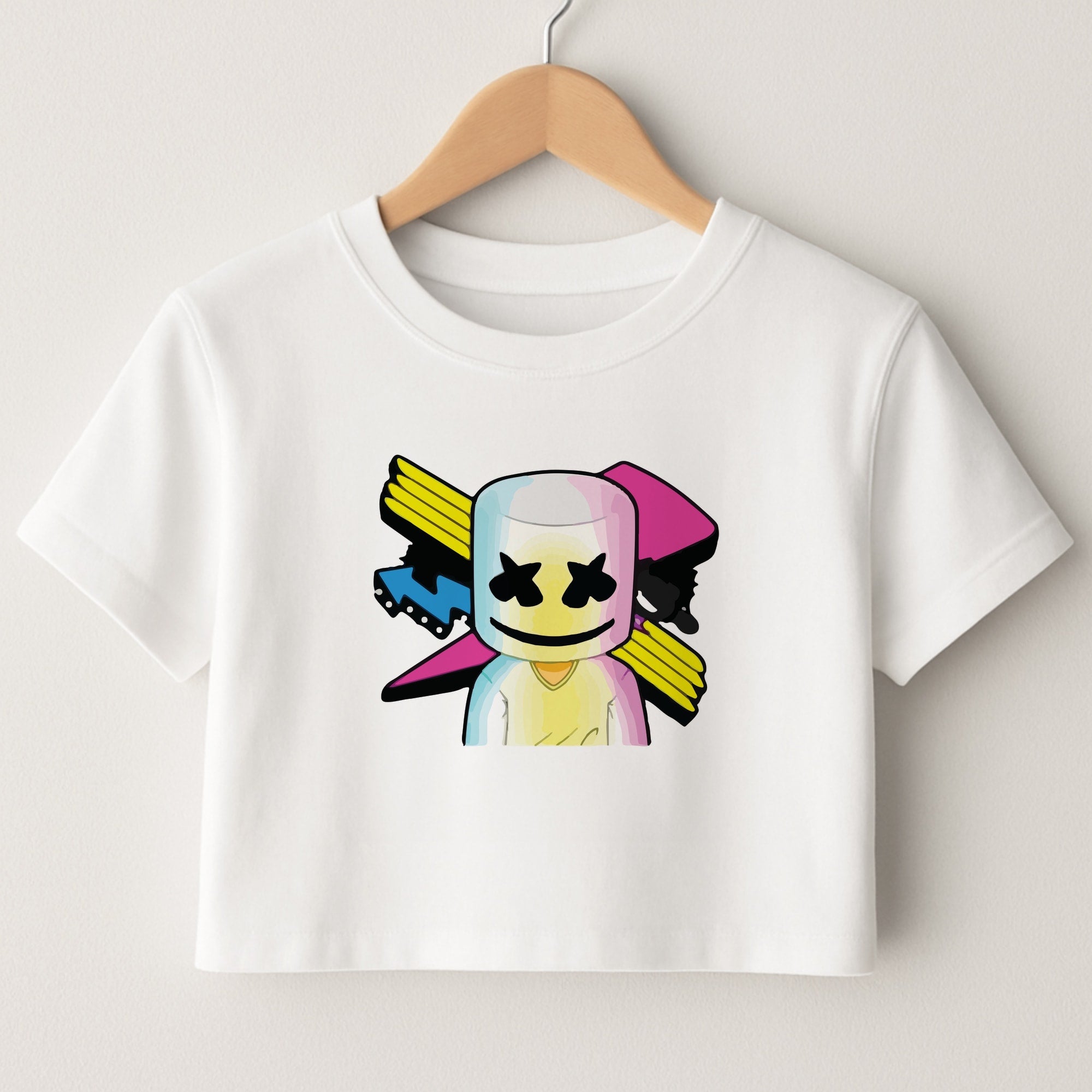 Neon Logo White Helmet DJ Crop Top
