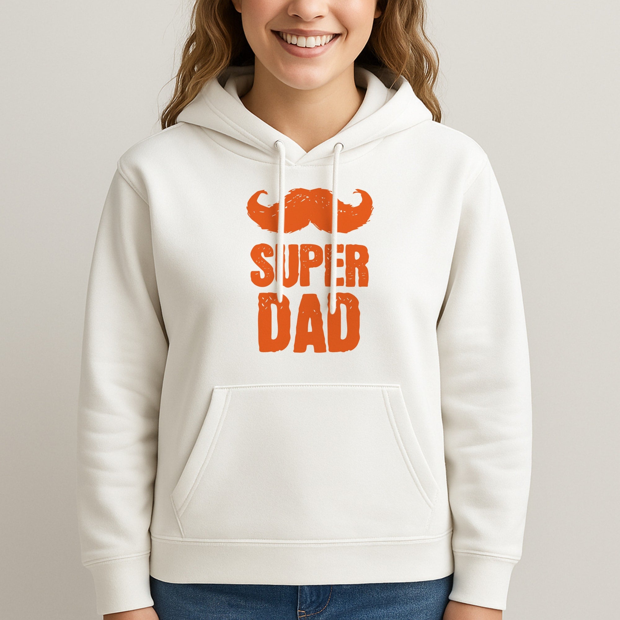 Moustache Super Dad Orange Unisex Hooded Sweatshirt