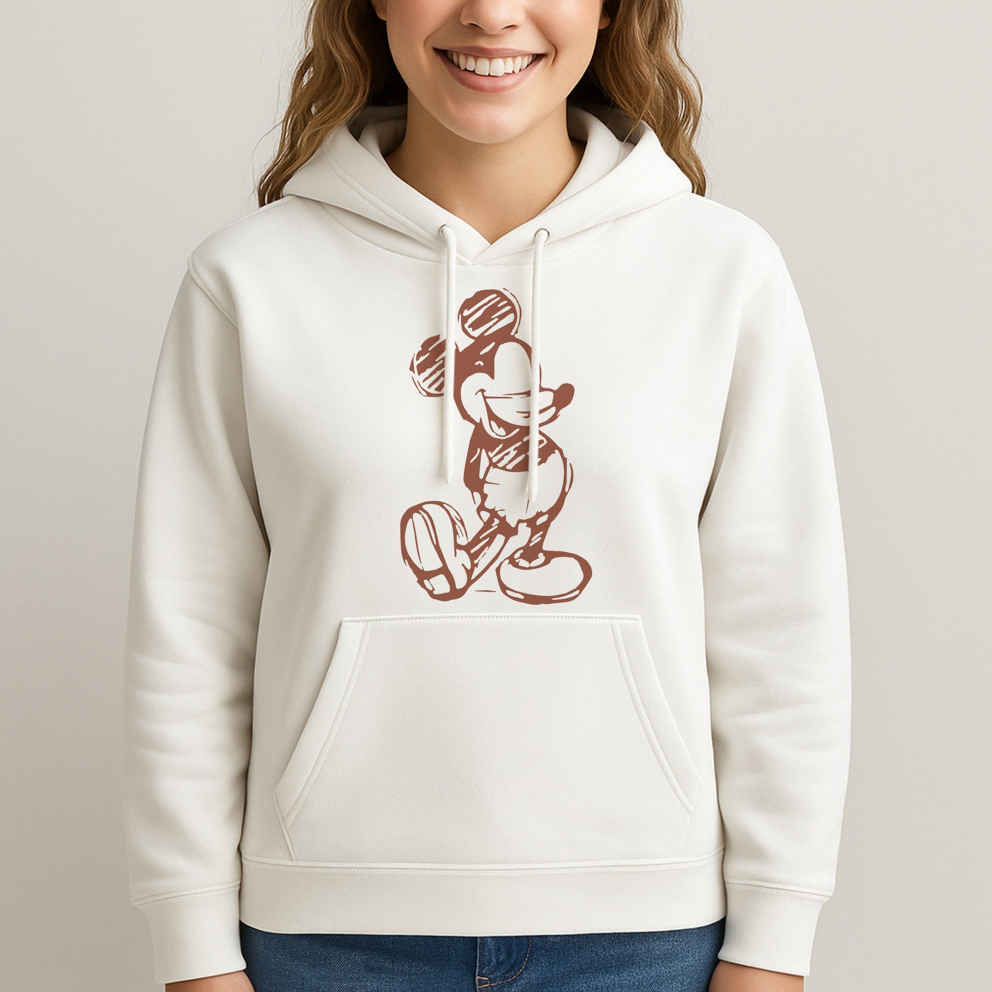 Sketched Mouse Outline Beige Unisex Hooded Sweatshirt