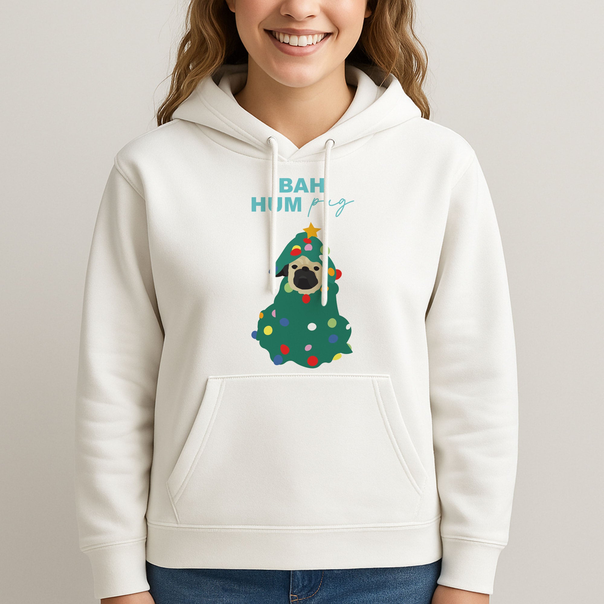 Bah Hum Pug Unisex Hooded Sweatshirt