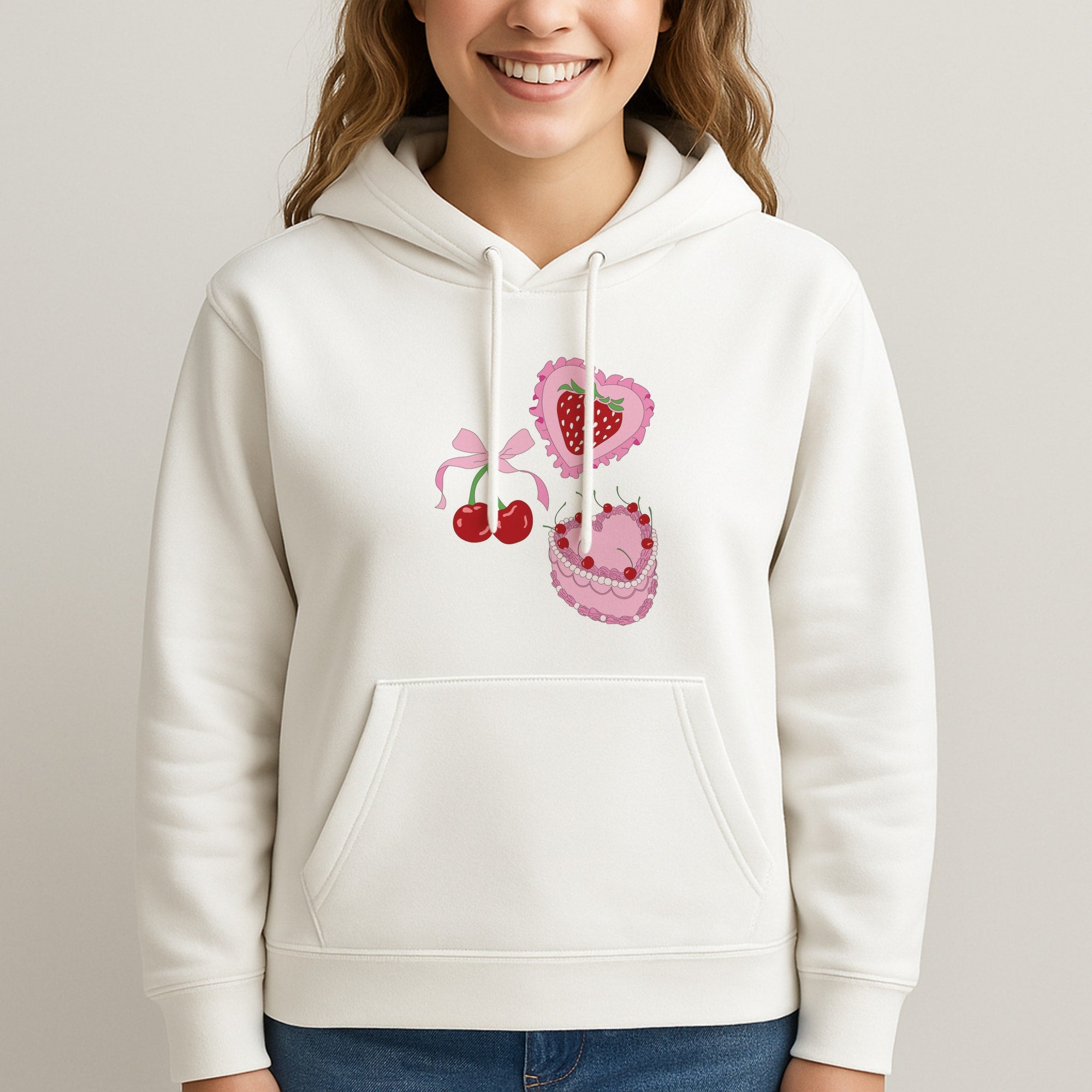 Cherries, Strawberries And Cake - Valentine's Day Unisex Hooded Sweatshirt