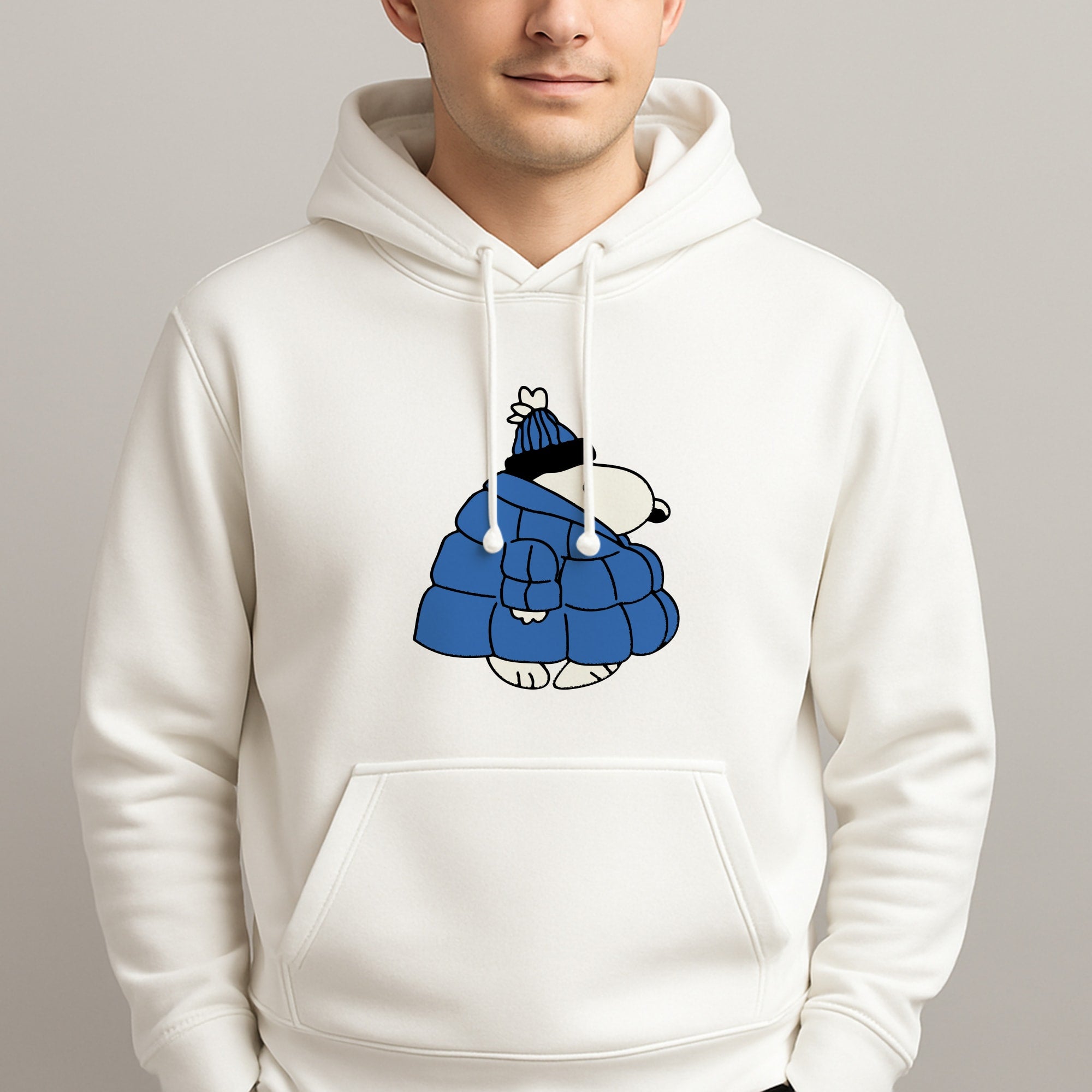 Cartoon Beagle Puffer Jacket Blue Unisex Hooded Pullover