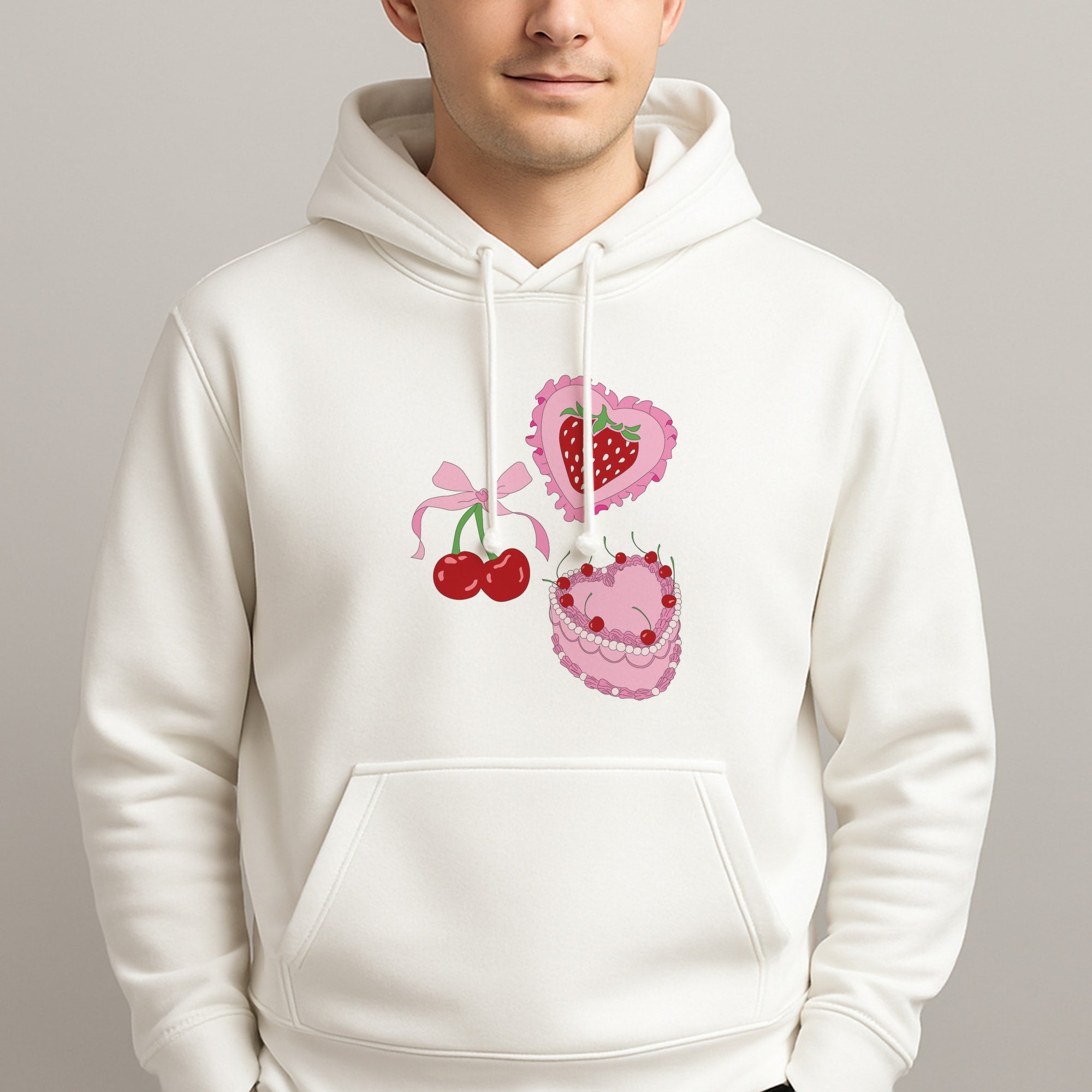 Cherries, Strawberries And Cake - Valentine's Day Unisex Hooded Pullover