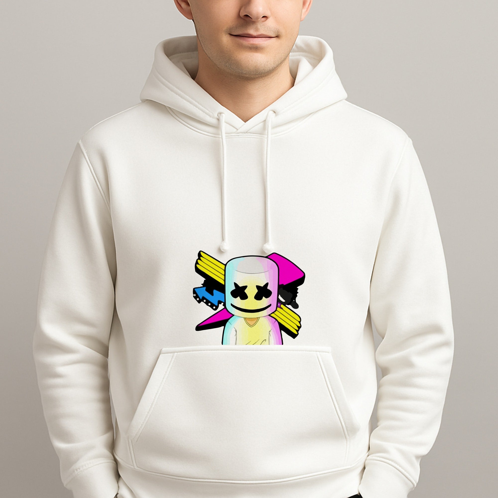 Neon Logo White Helmet DJ Unisex Hooded Pullover