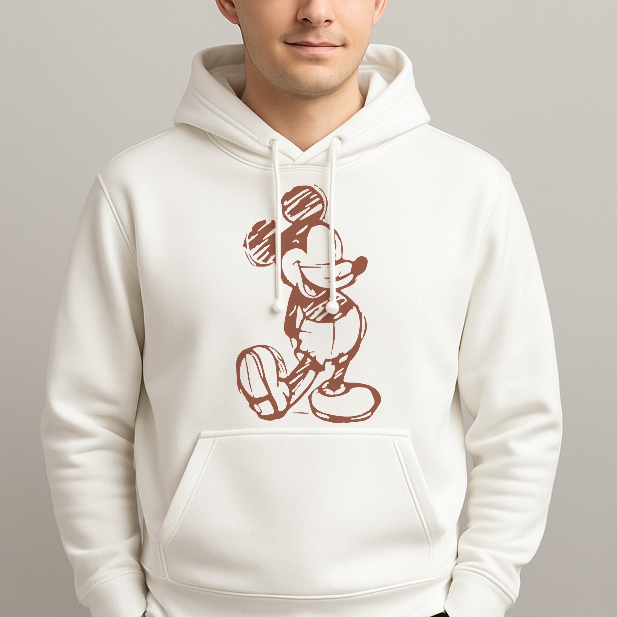 Sketched Mouse Outline Beige Unisex Hooded Pullover