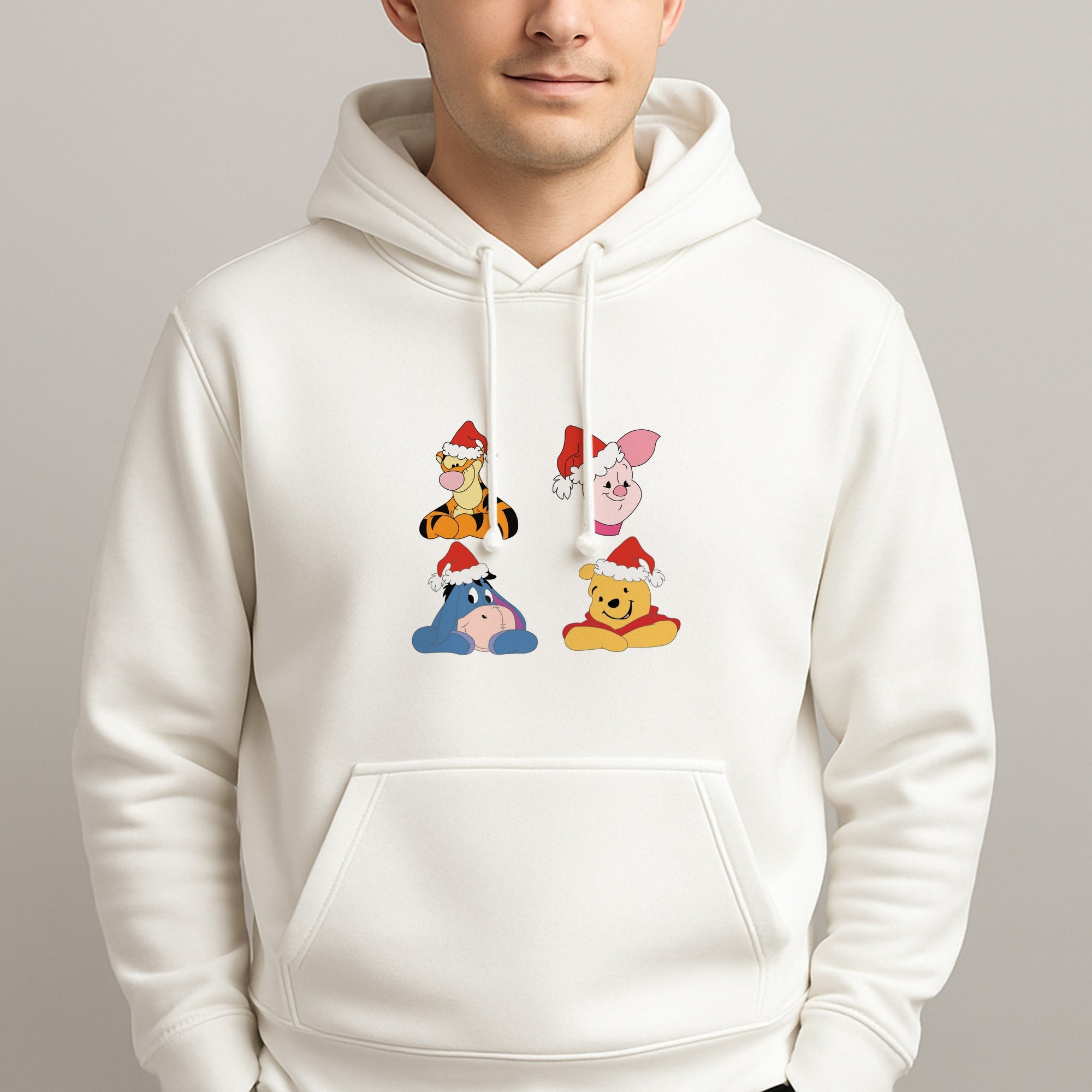 Bear, Tiger, Donkey and Pig Pattern Christmas Unisex Hooded Pullover