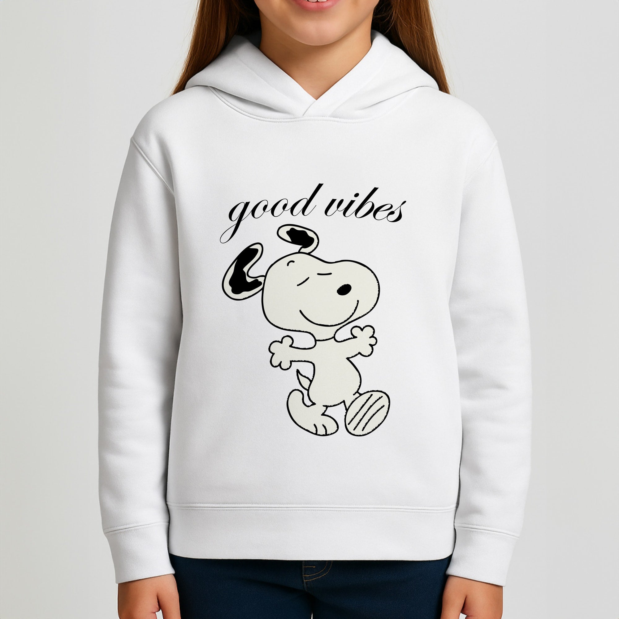 Good Vibes Cartoon Beagle Girls Hoodie
