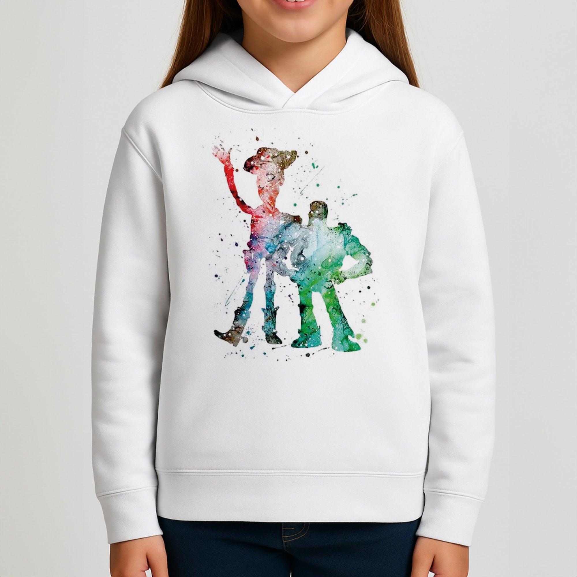 Watercolour Woody & Buzz A Story of Toys Fairytale Kids Hoodie