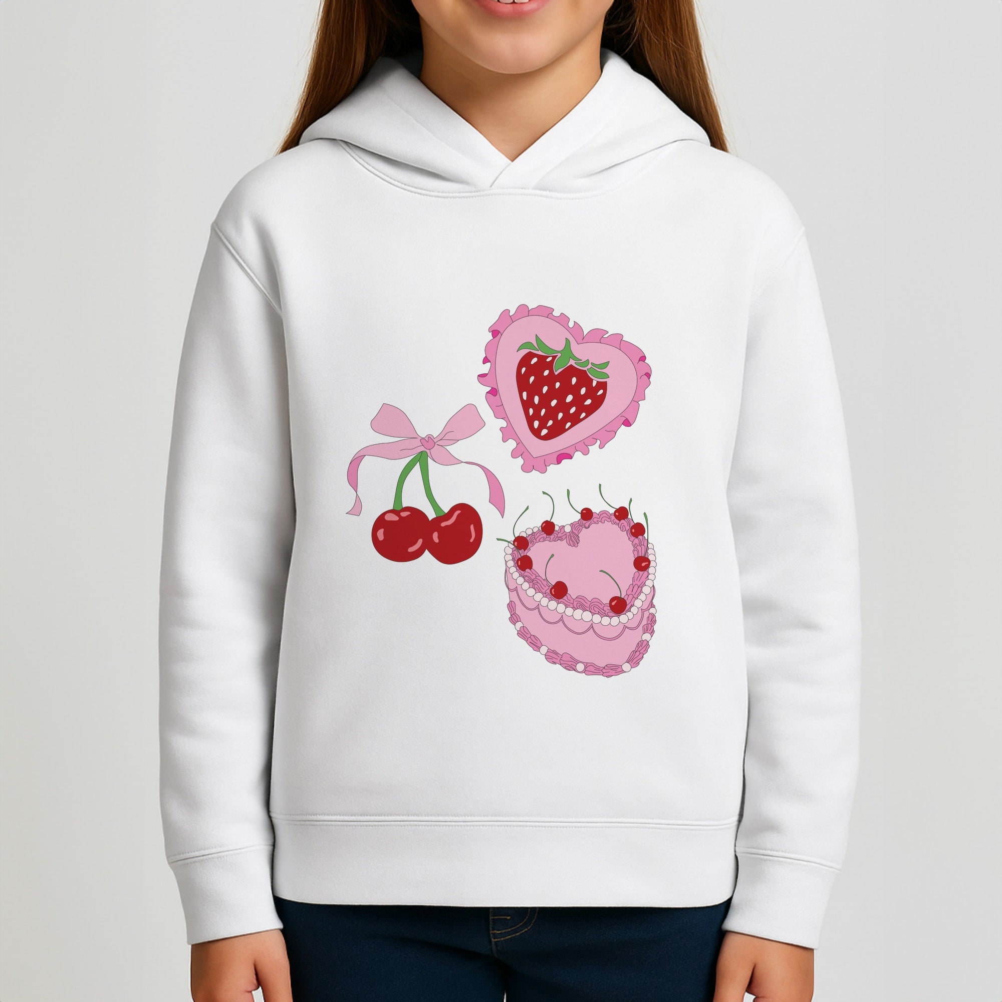 Cherries, Strawberries And Cake - Valentine's Day Girls Hoodie