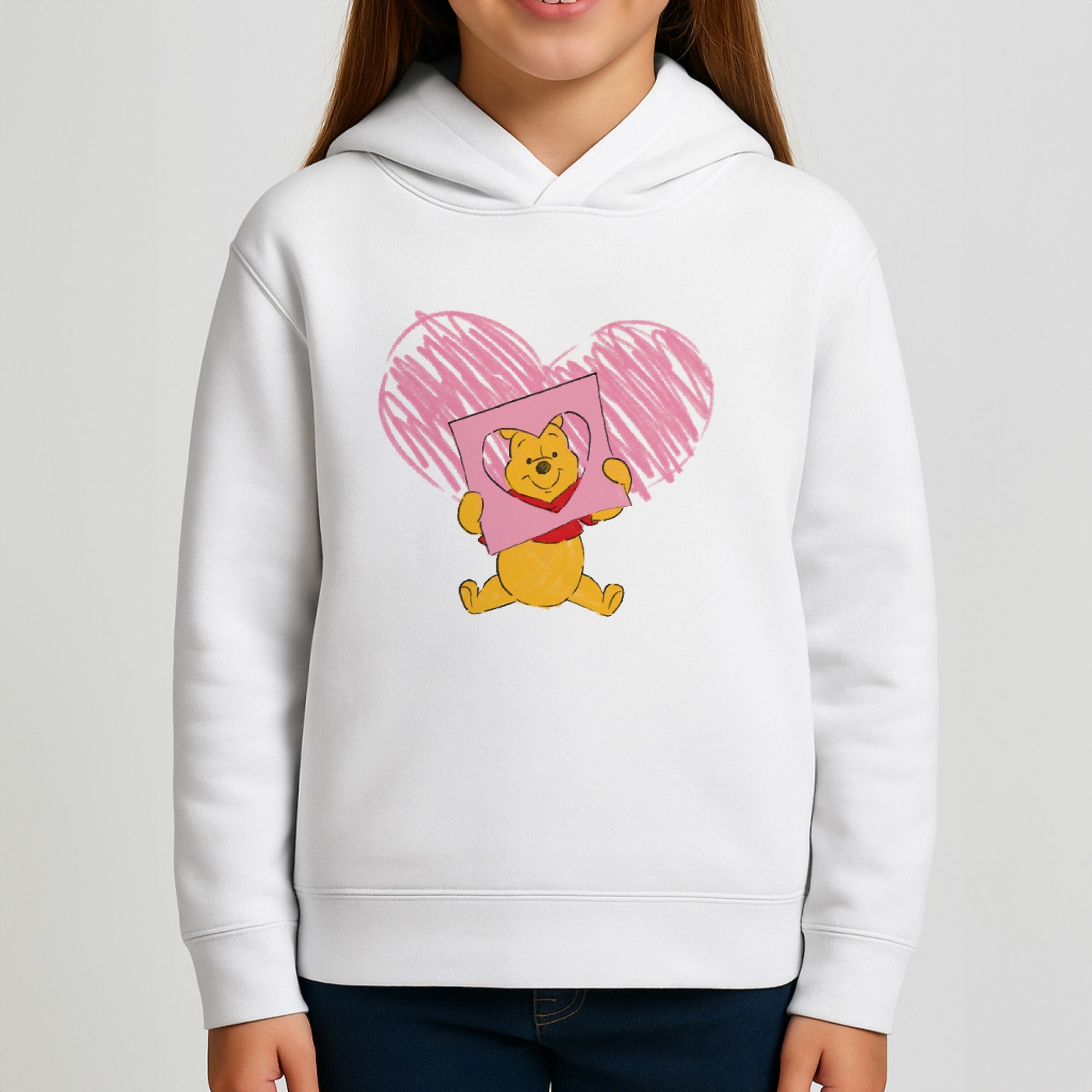 Pooh Heart Drawing Valentine's Kids Hoodie