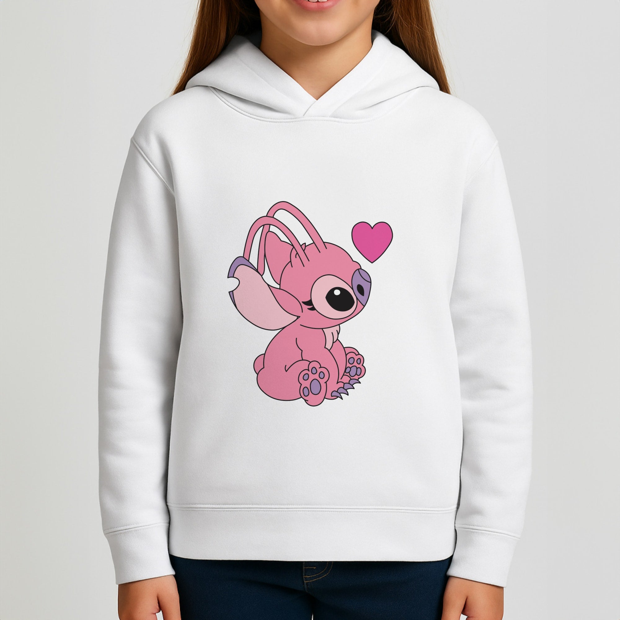Love Heart Pattern - Pink Alien Girls Hoodie